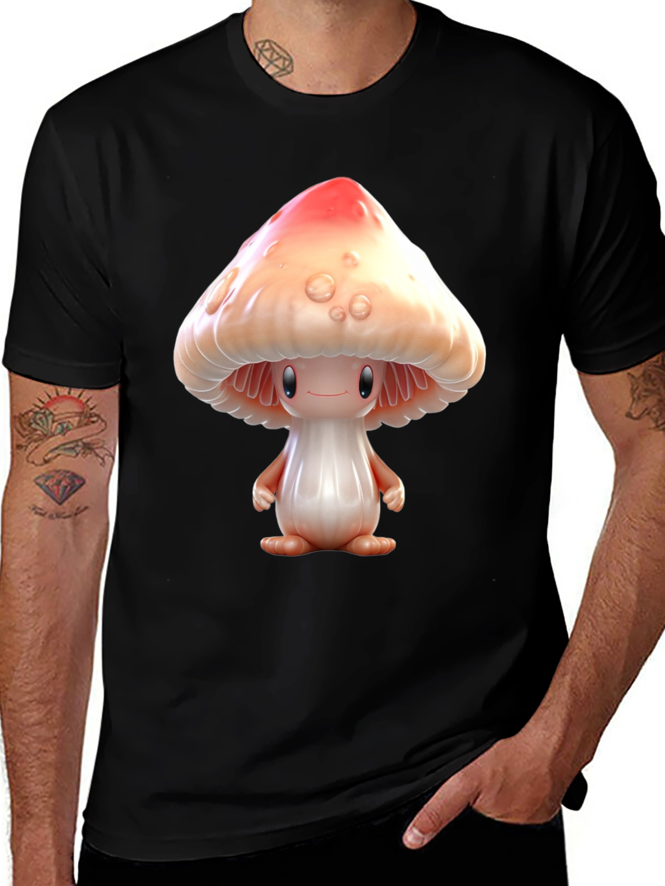 Mushroom Character Graphic Tee - Black