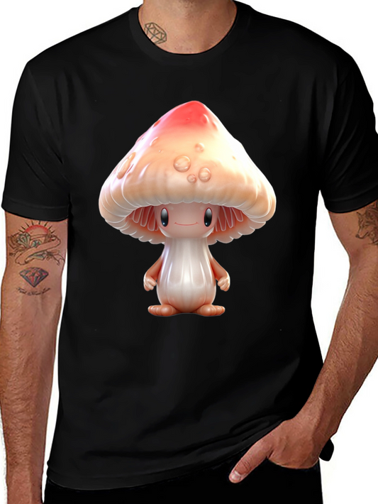Mushroom Character Graphic Tee - Black
