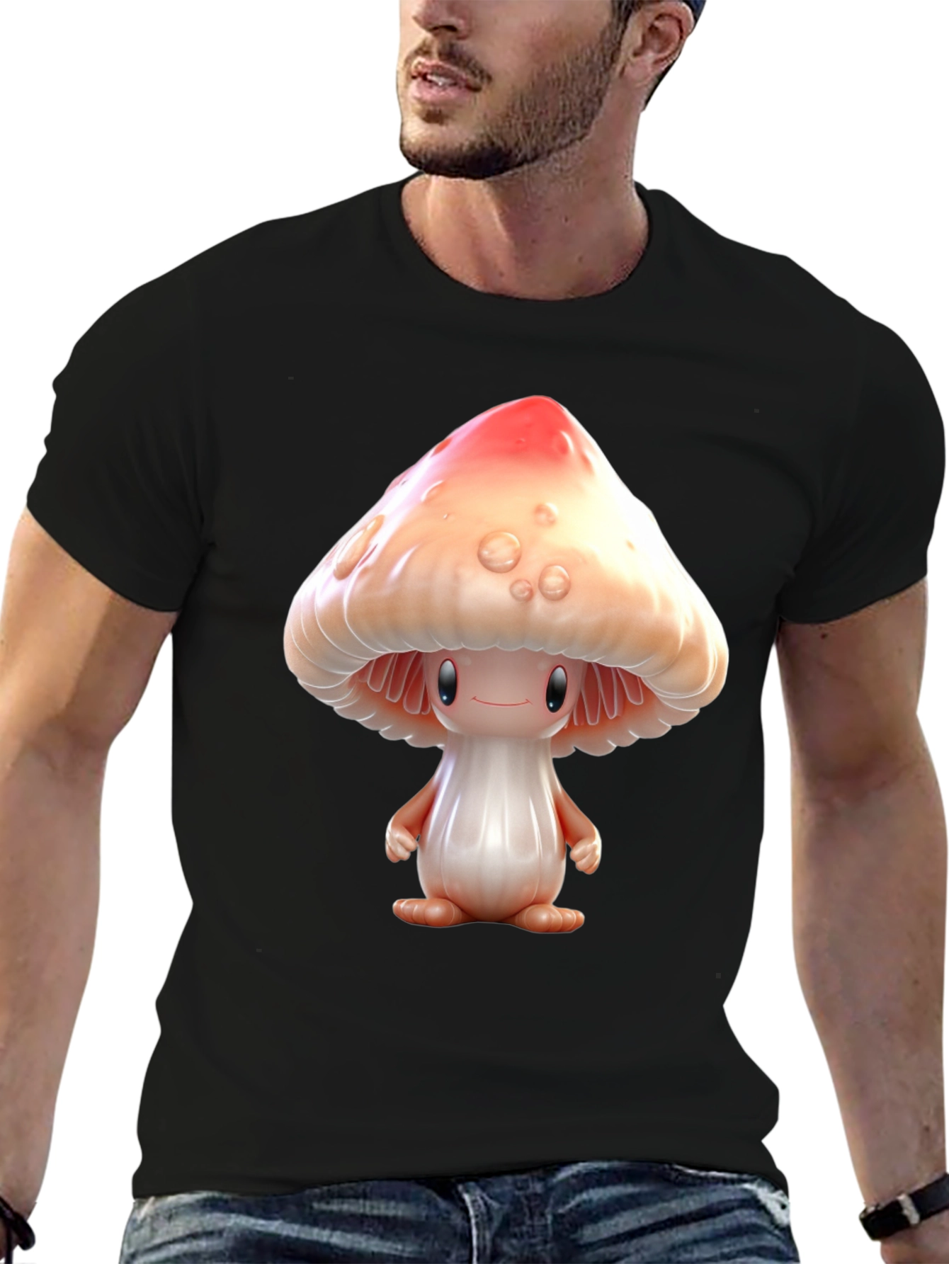 Mushroom Character Graphic Tee - Black