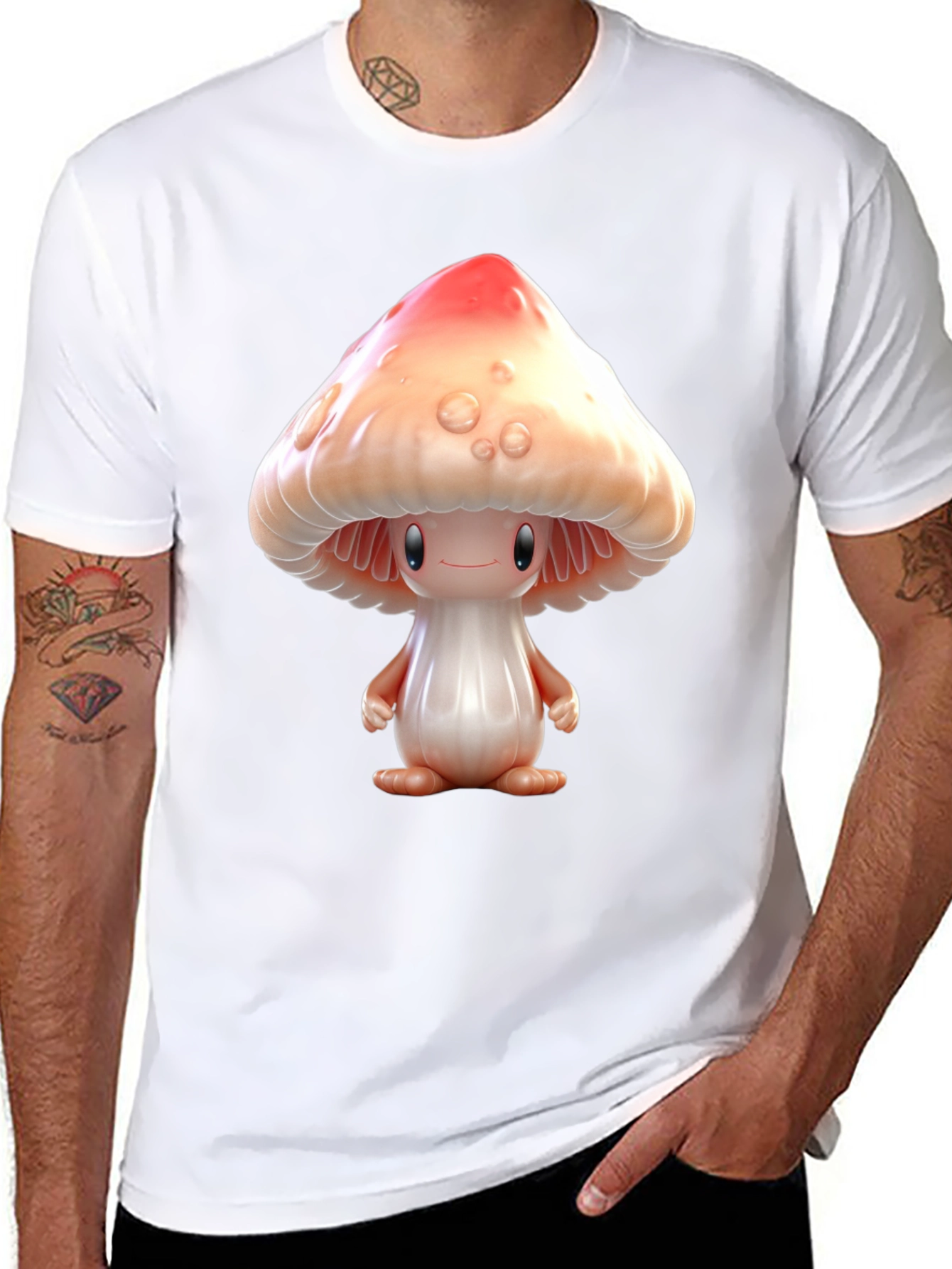 Mushroom Character Graphic Tee - Black