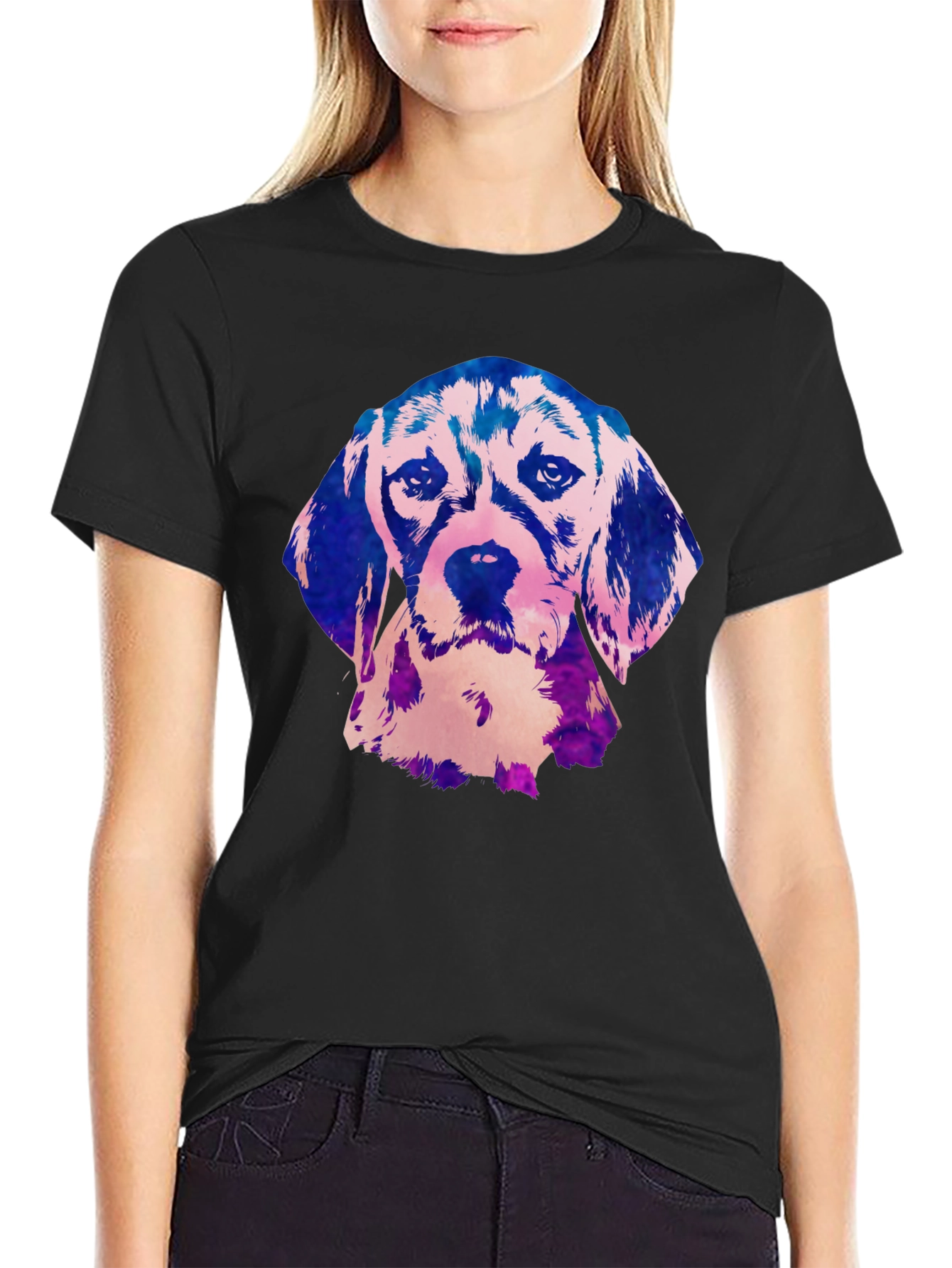 Beagle Dog Graphic Print Black T-Shirt