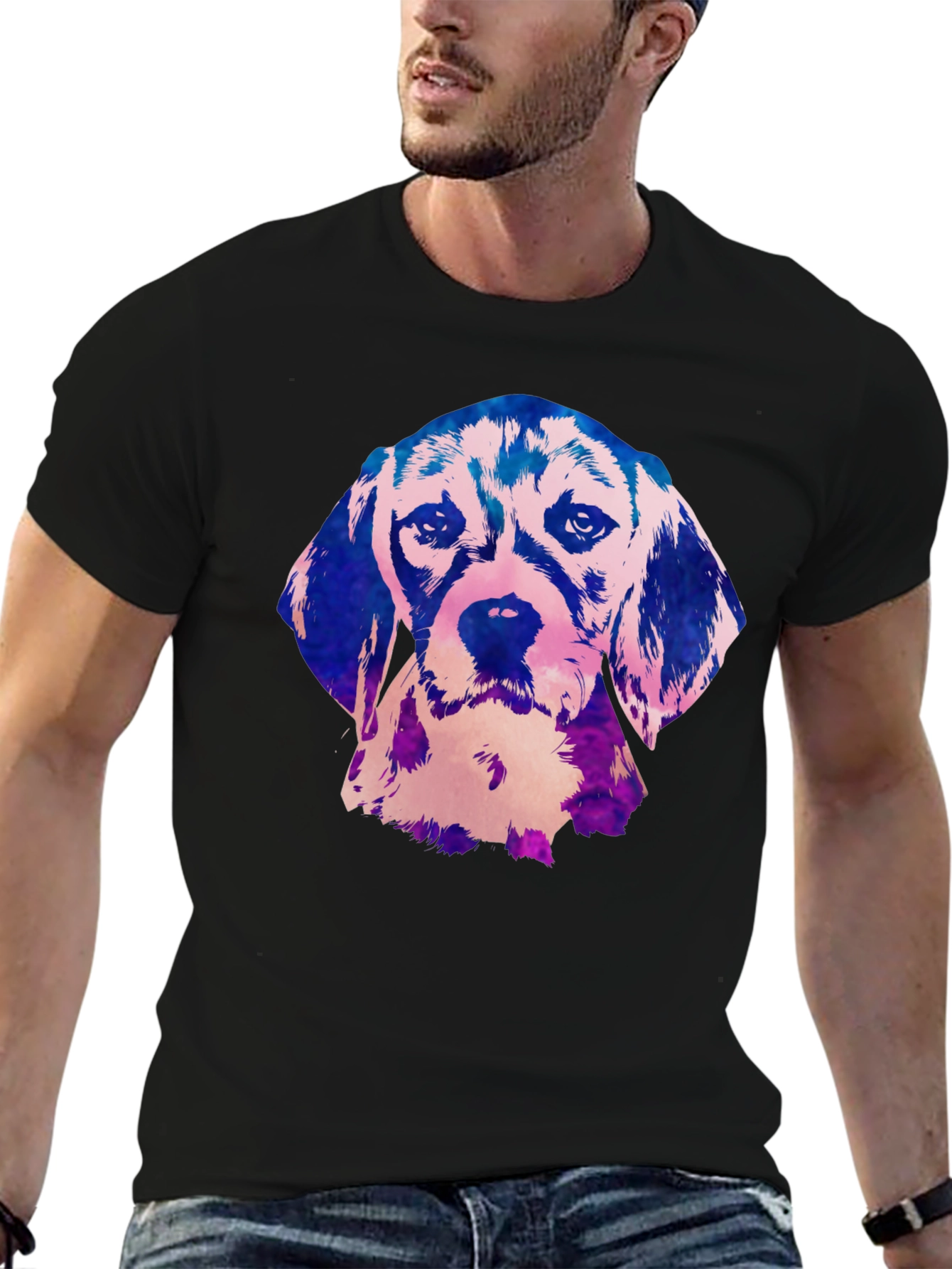 Beagle Dog Graphic Print Black T-Shirt
