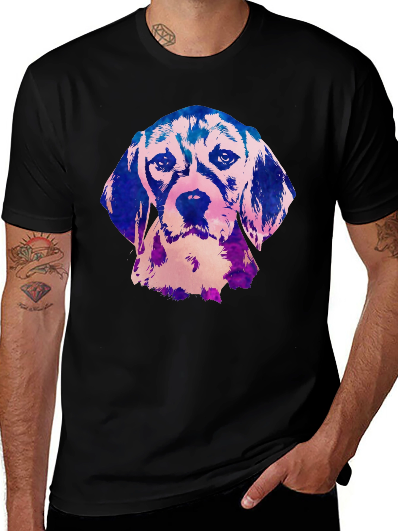 Beagle Dog Graphic Print Black T-Shirt