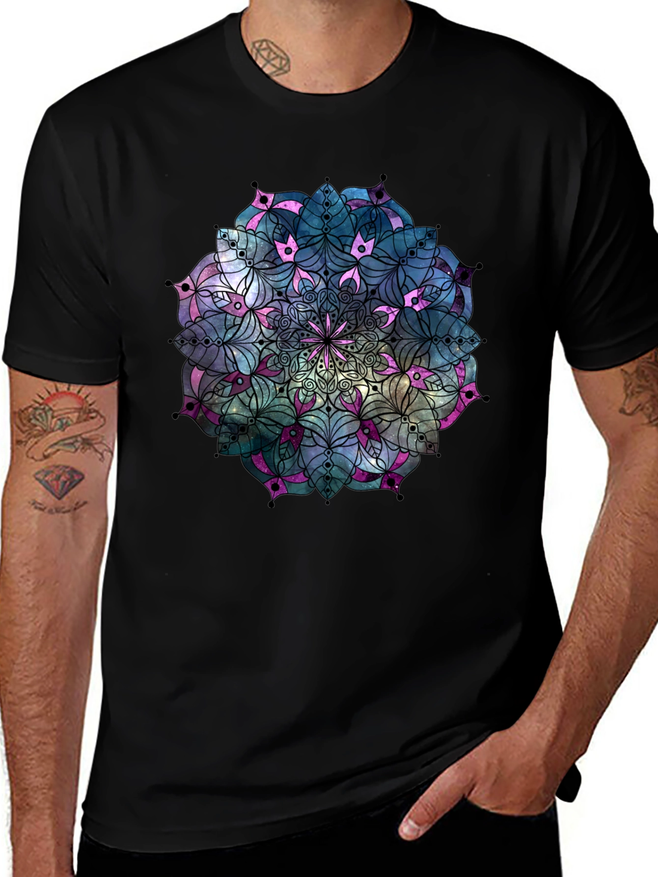 Black Mandala T-Shirt: Galaxy Design Unique Style