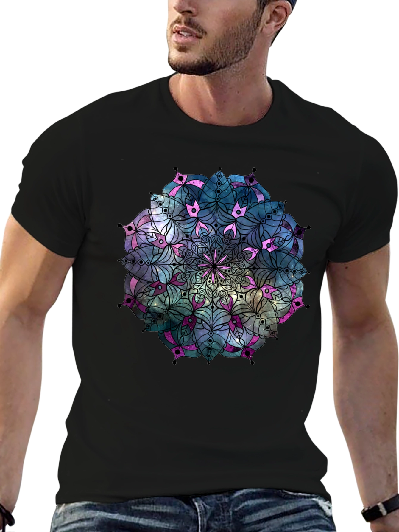 Black Mandala T-Shirt: Galaxy Design Unique Style