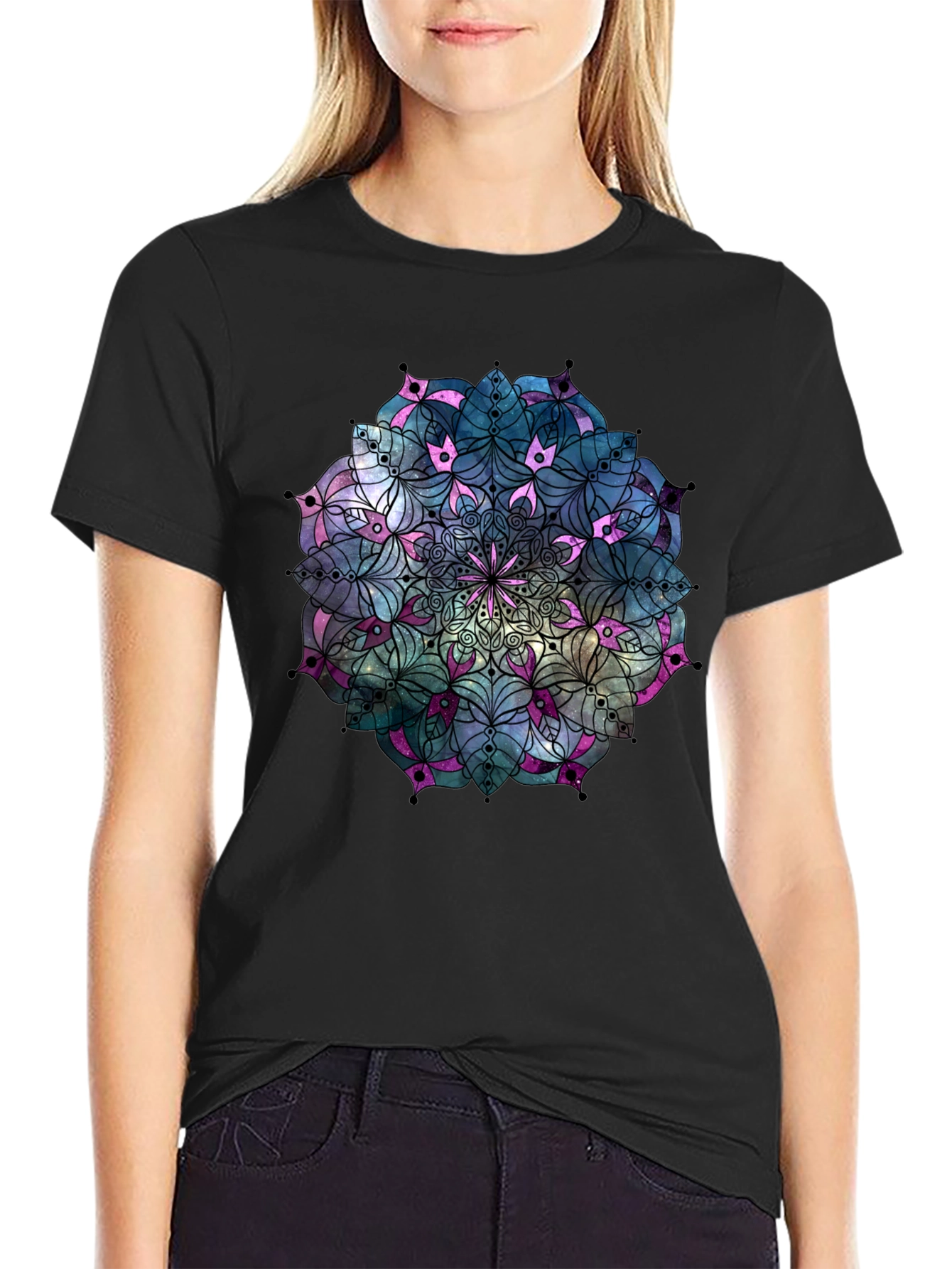 Black Mandala T-Shirt: Galaxy Design Unique Style