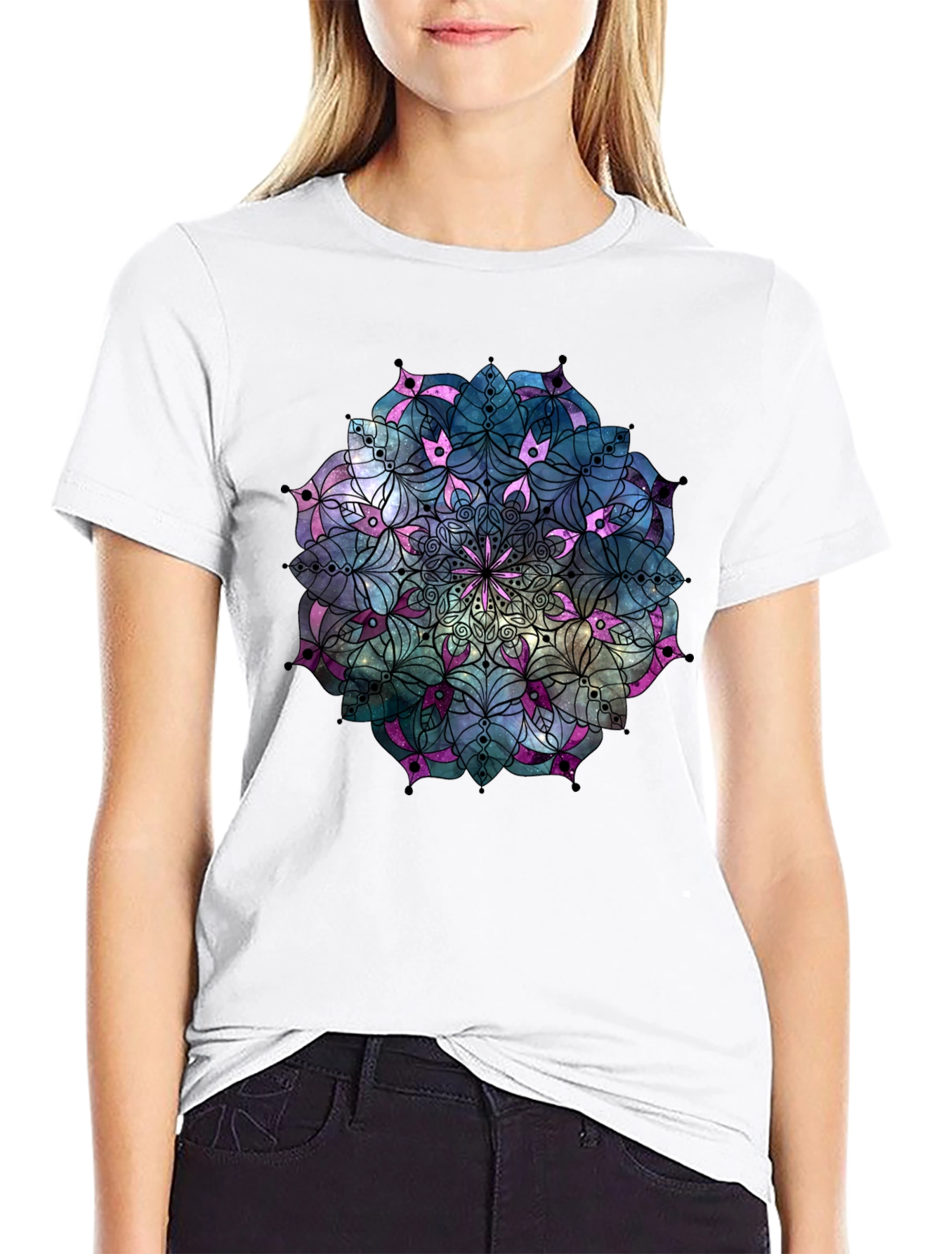 Black Mandala T-Shirt: Galaxy Design Unique Style