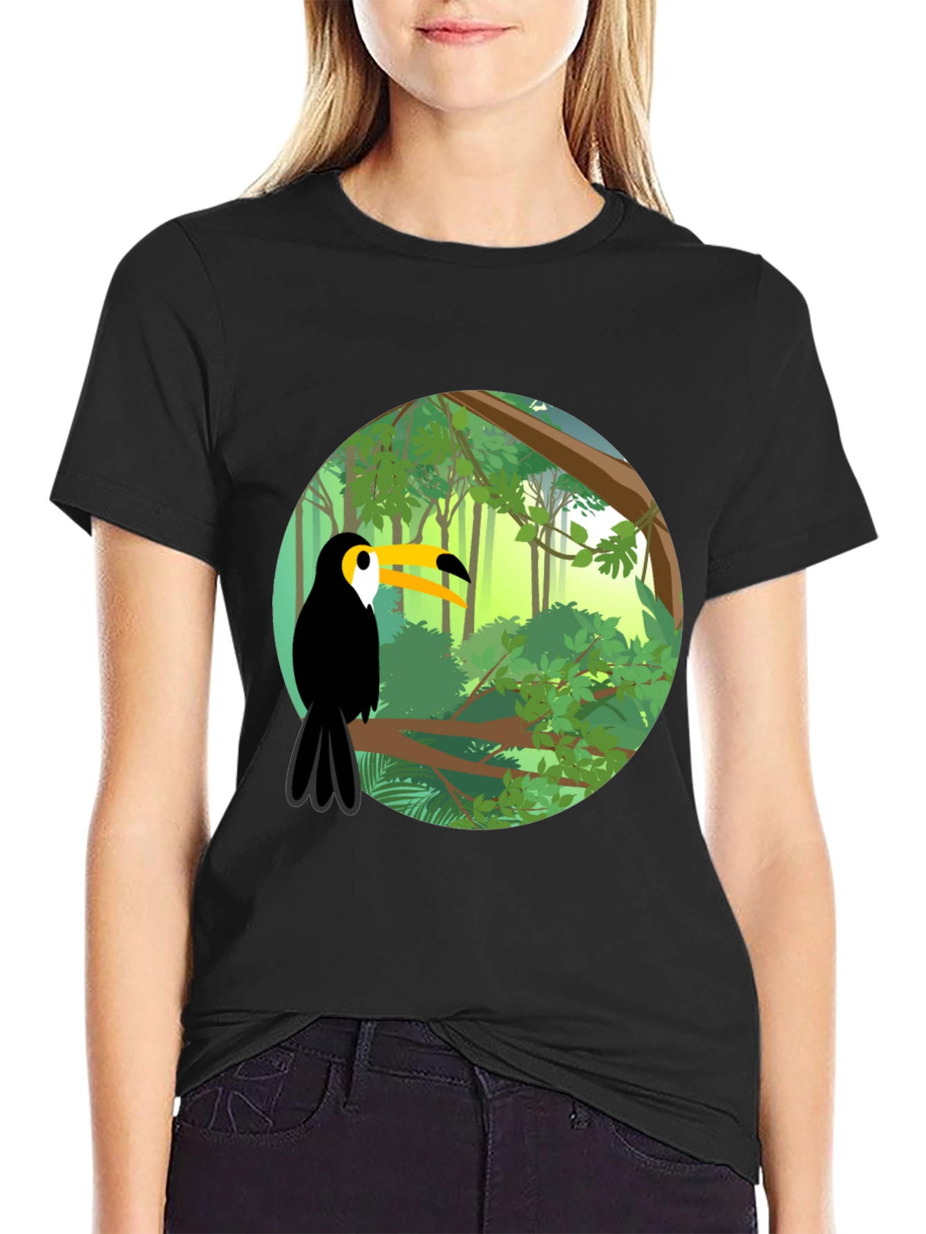 Toucan Graphic Print Black T-Shirt