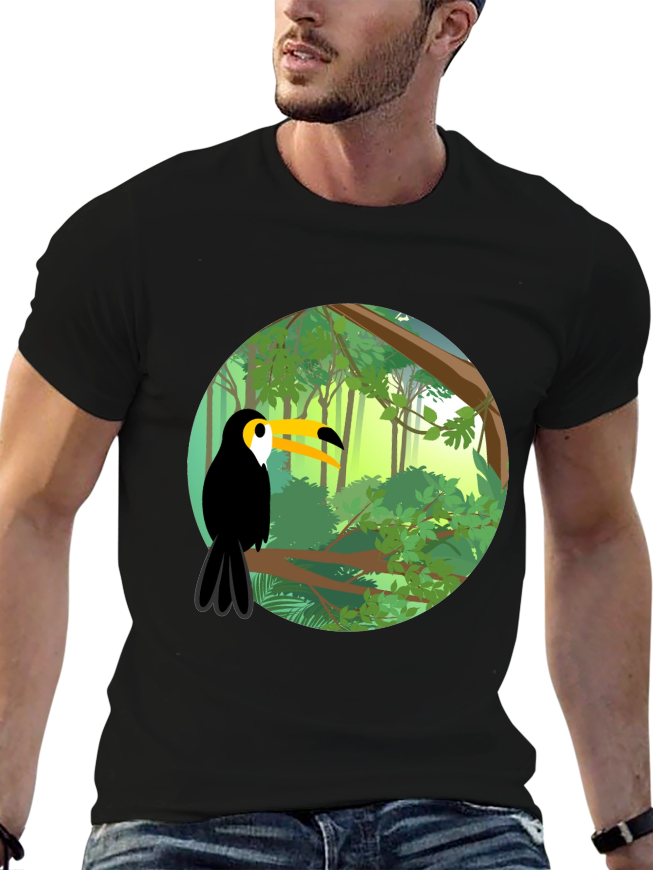 Toucan Graphic Print Black T-Shirt