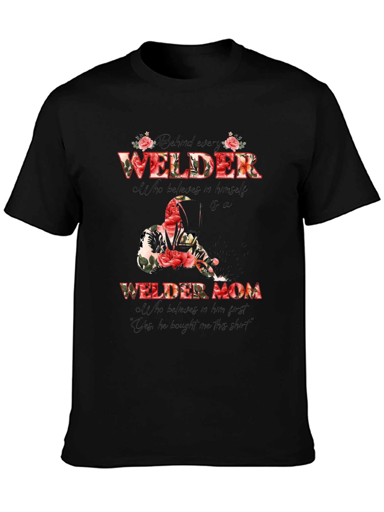 Welder Mom Floral Graphic T-Shirt - Black