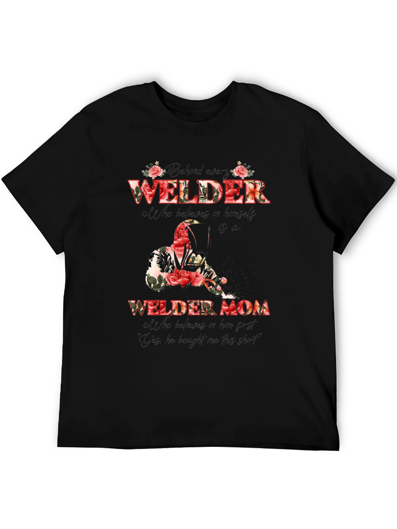 Welder Mom Floral Graphic T-Shirt - Black