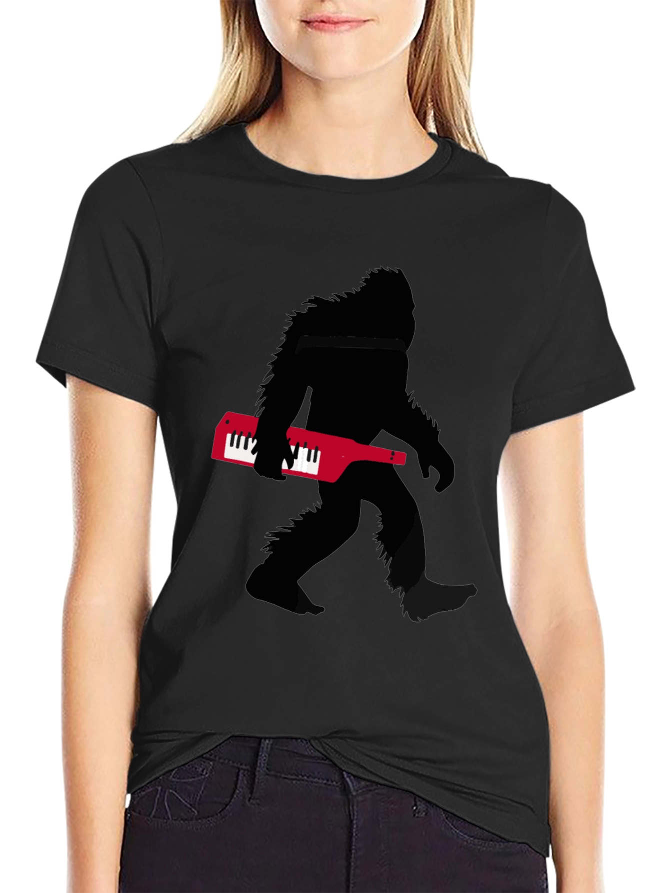 Sasquatch Keytar T-Shirt - Black Novelty Tee