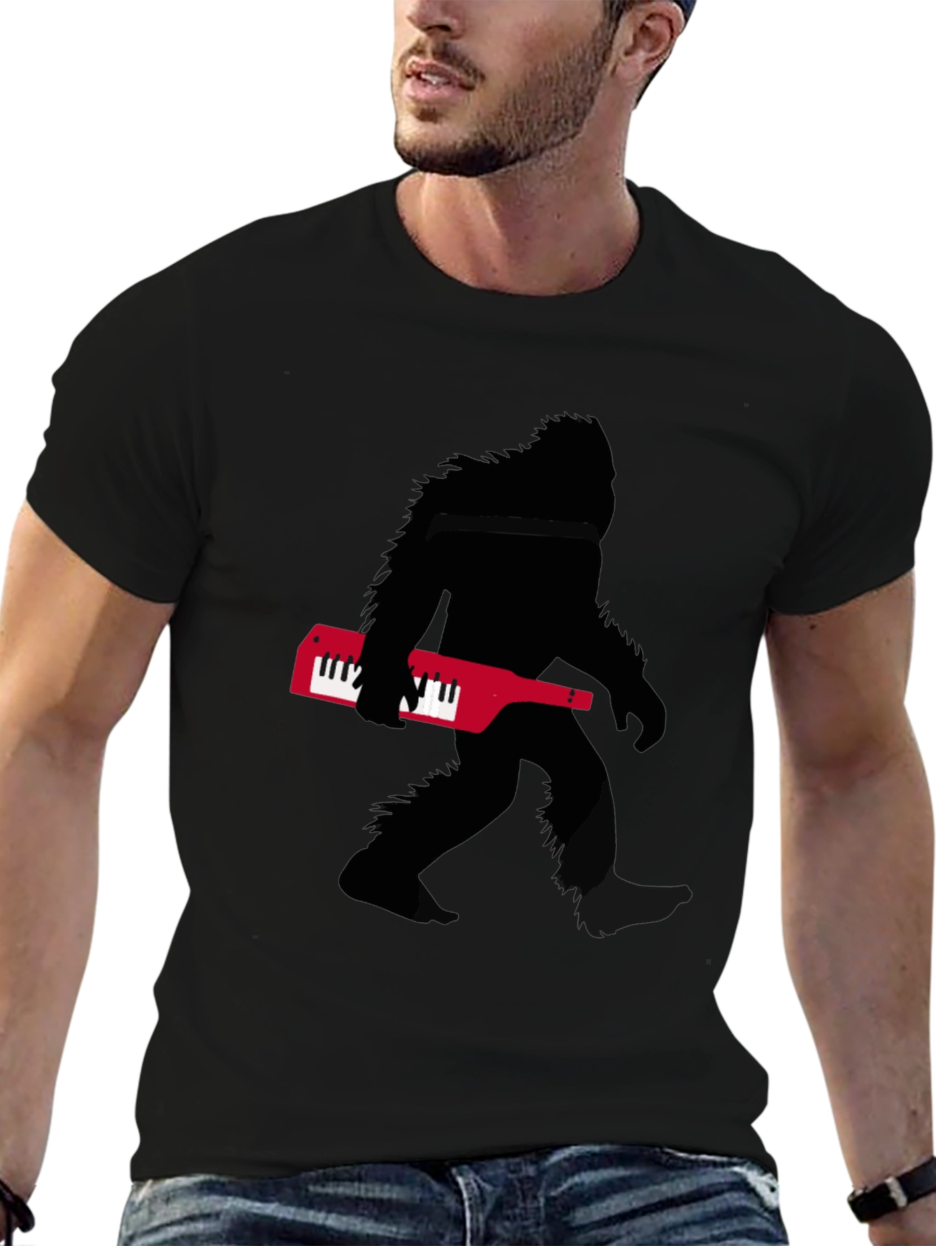 Sasquatch Keytar T-Shirt - Black Novelty Tee