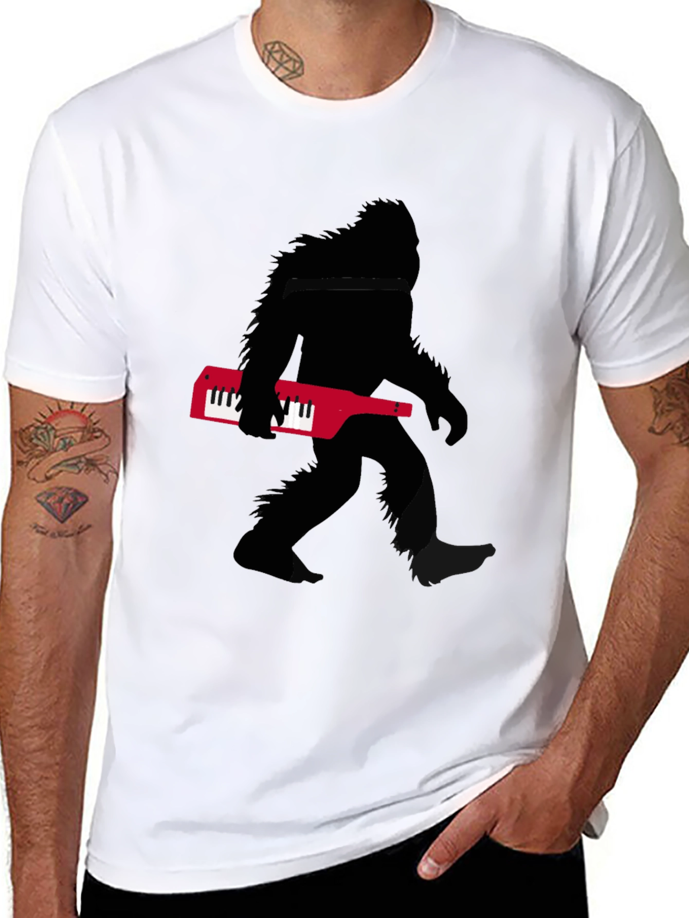 Sasquatch Keytar T-Shirt - Black Novelty Tee