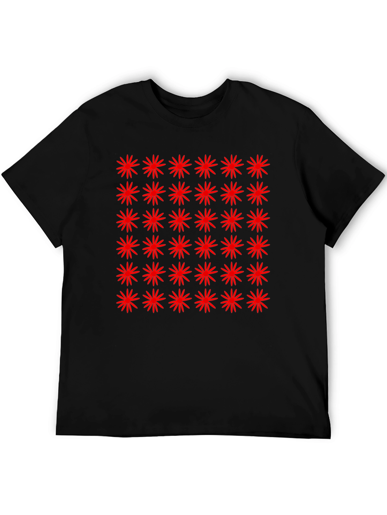 Red Starburst Pattern Black T-Shirt