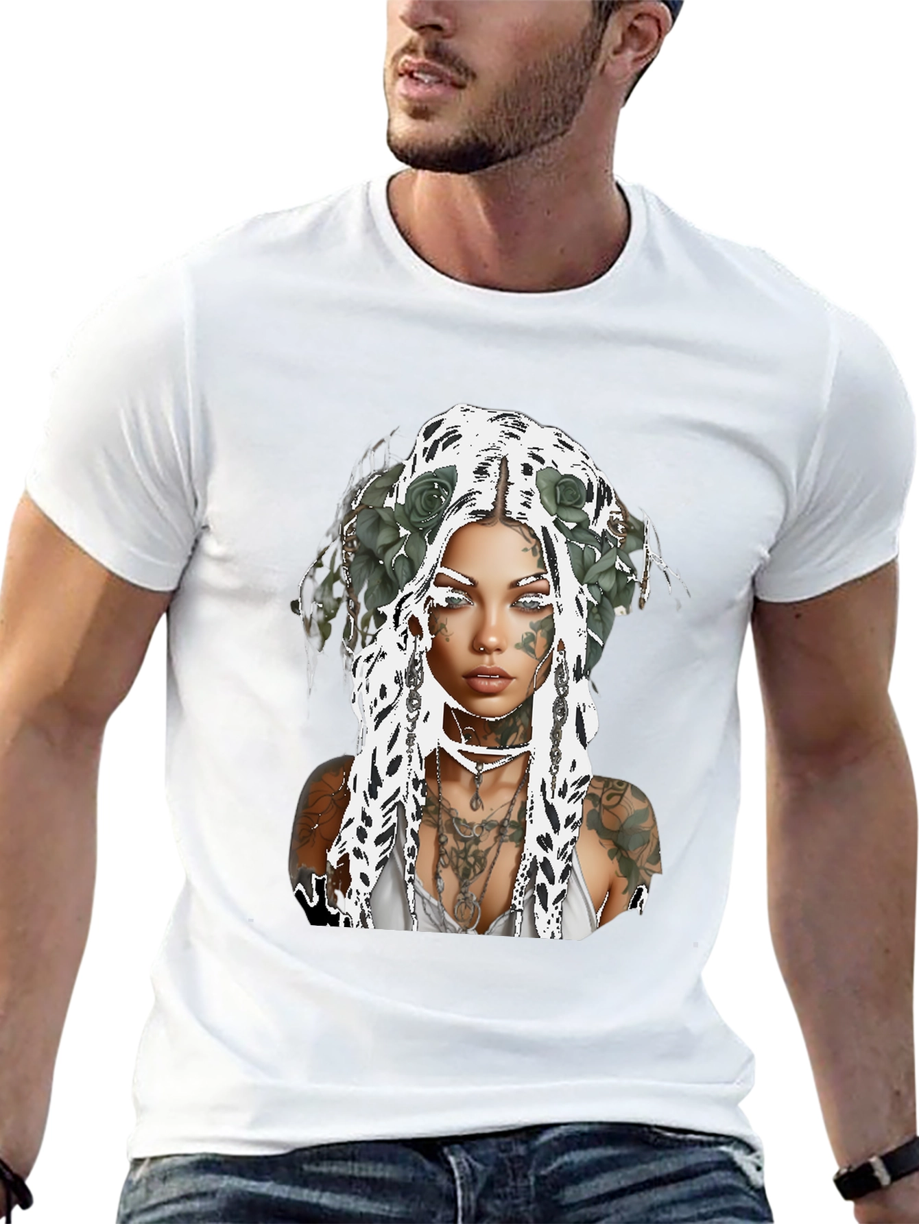 Tattooed Woman Graphic Tee - Black Casual Shirt