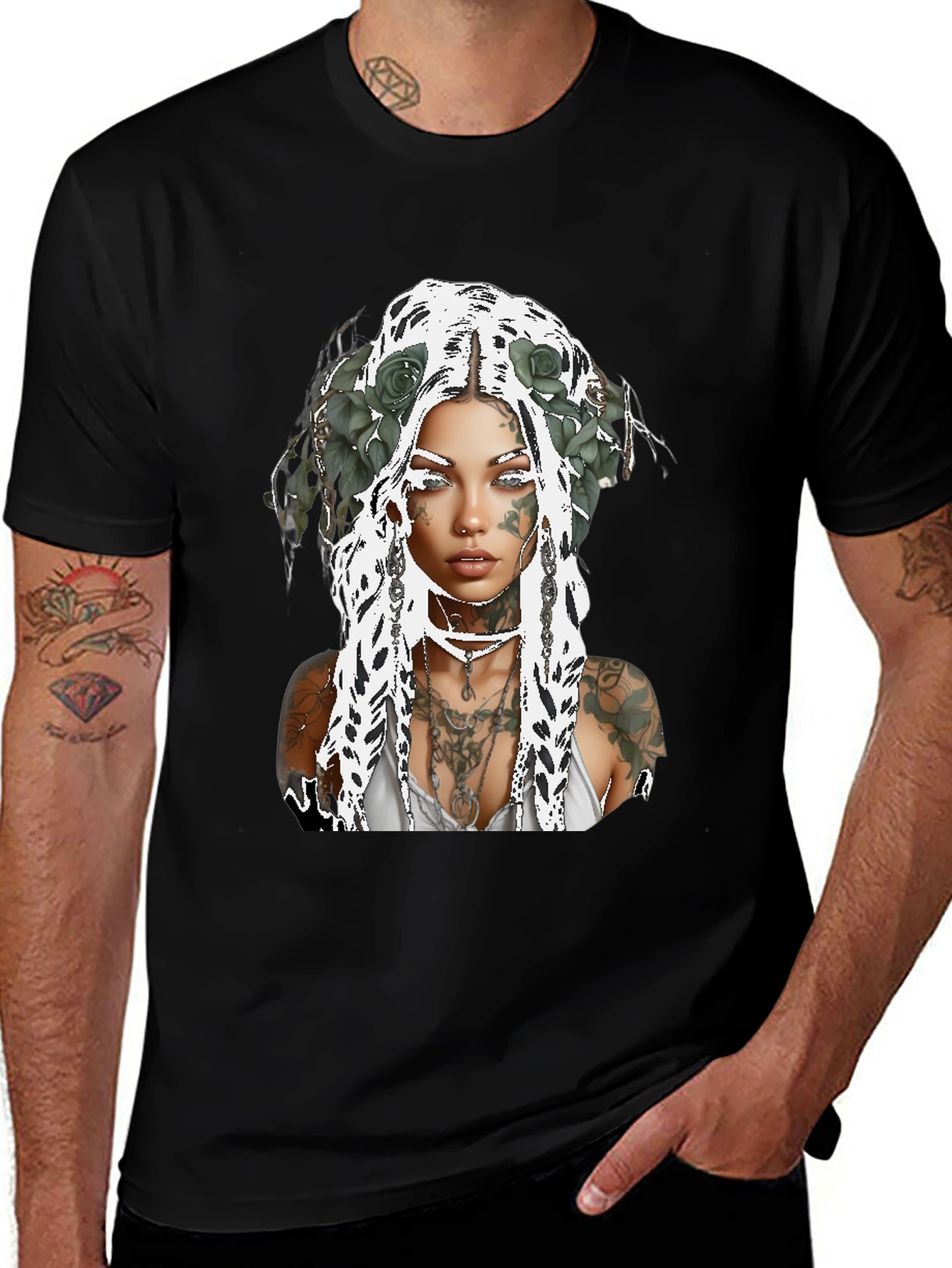 Tattooed Woman Graphic Tee - Black Casual Shirt