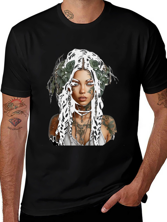 Tattooed Woman Graphic Tee - Black Casual Shirt