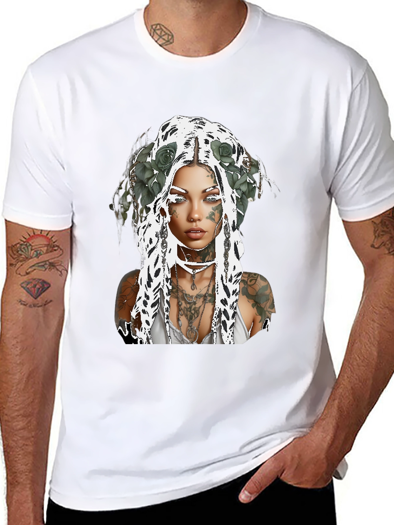 Tattooed Woman Graphic Tee - Black Casual Shirt