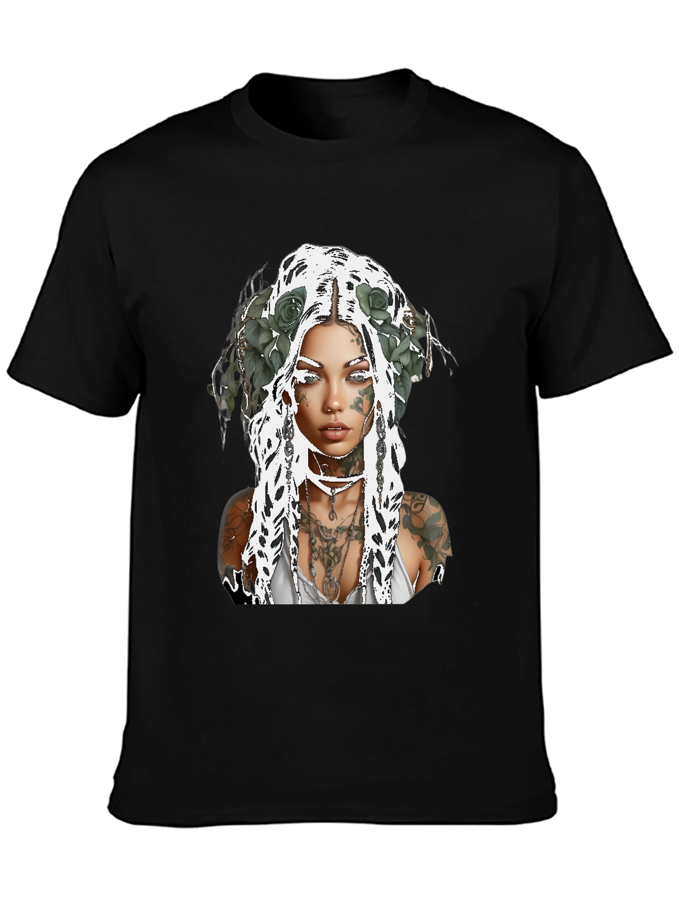 Tattooed Woman Graphic Tee - Black Casual Shirt