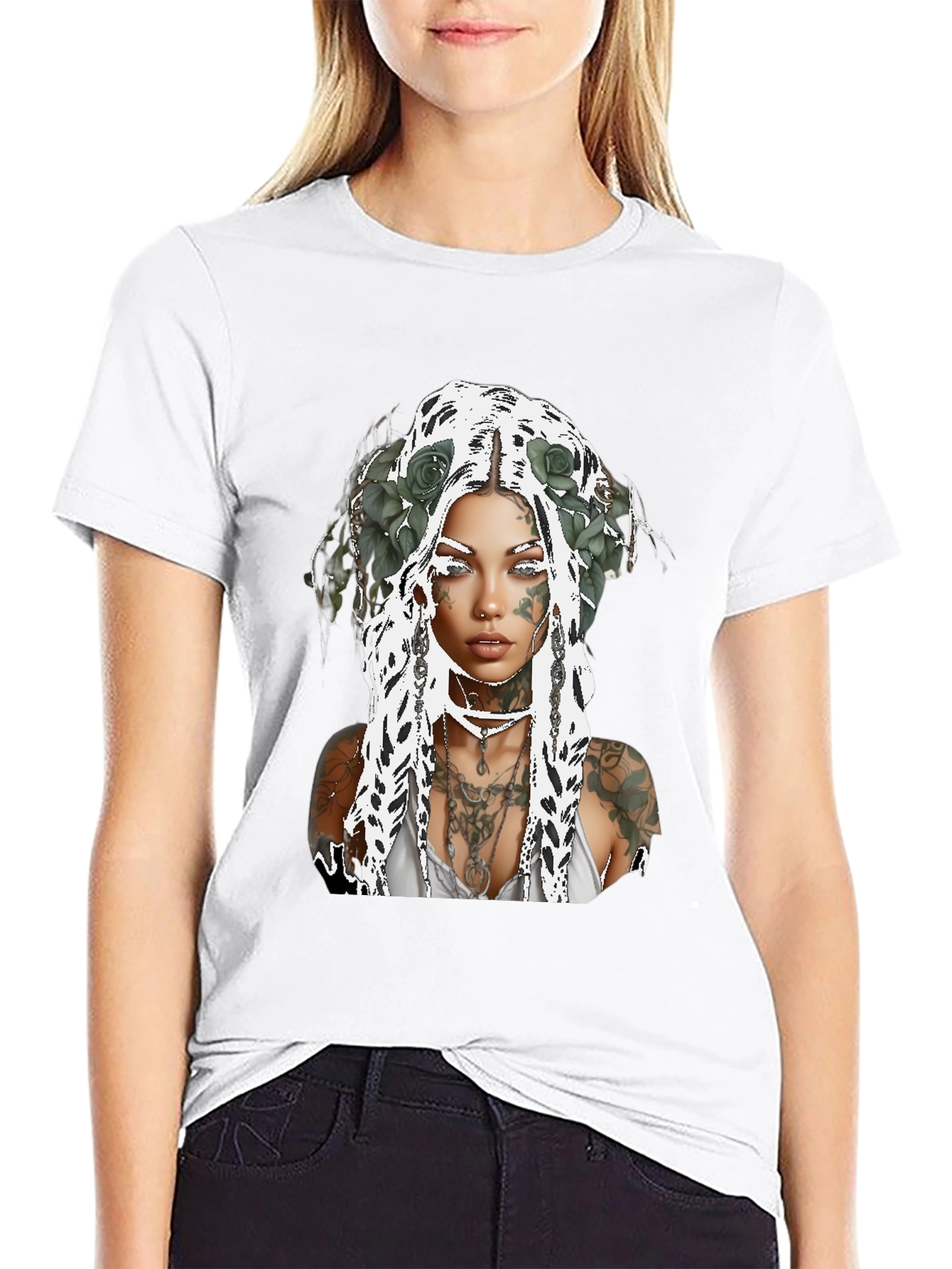 Tattooed Woman Graphic Tee - Black Casual Shirt