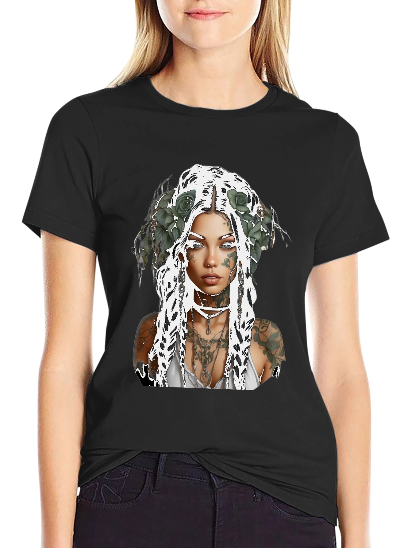 Tattooed Woman Graphic Tee - Black Casual Shirt