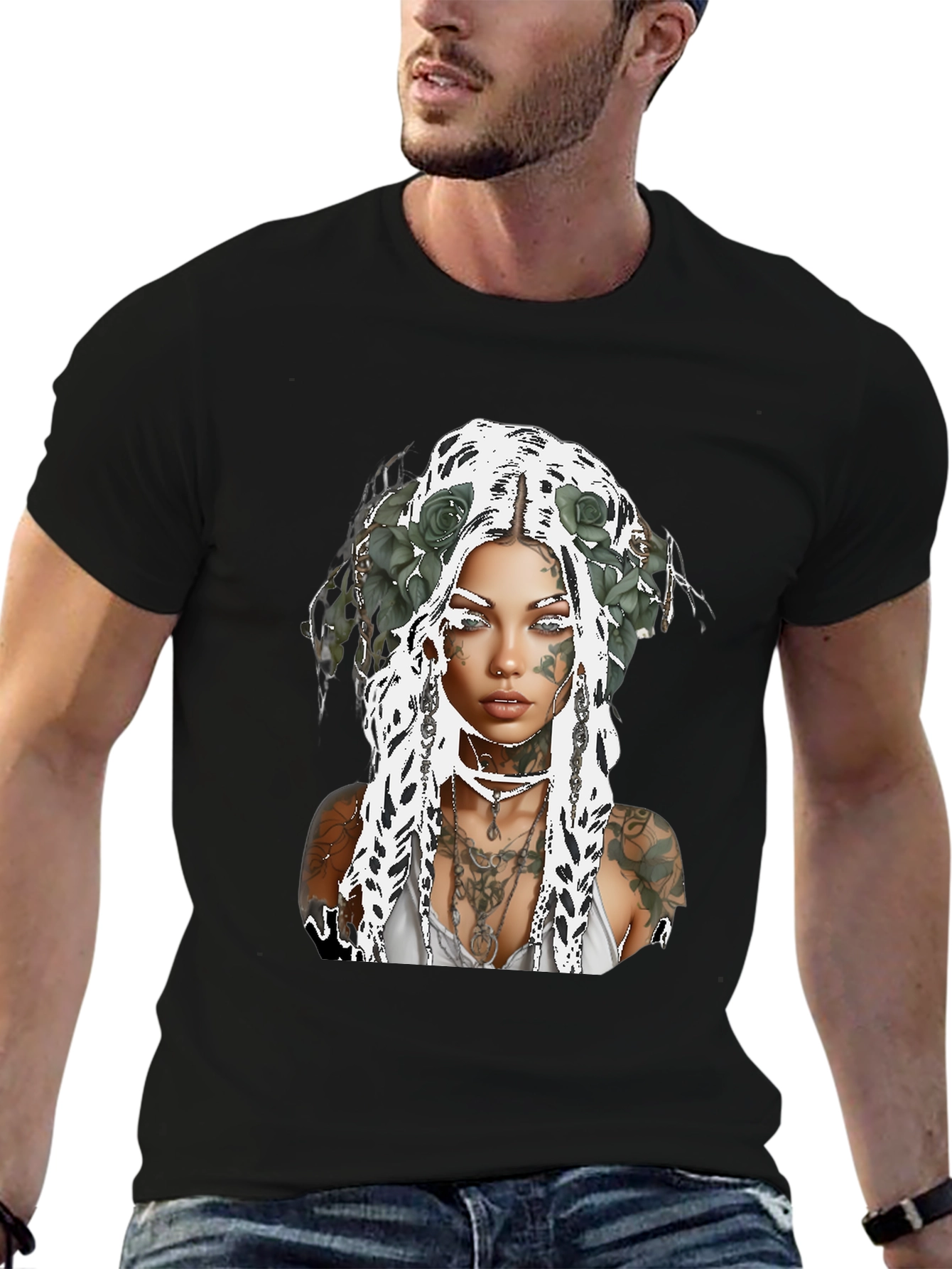 Tattooed Woman Graphic Tee - Black Casual Shirt