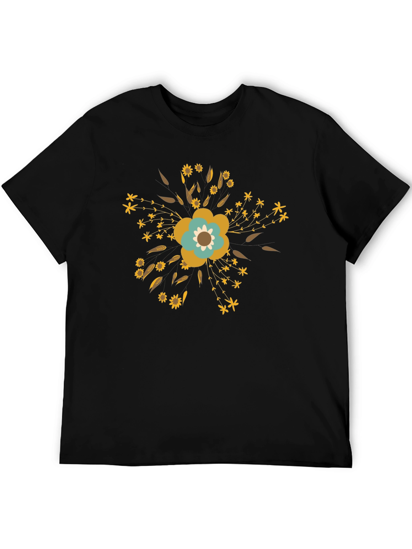 Floral Graphic Print T-Shirt - Black