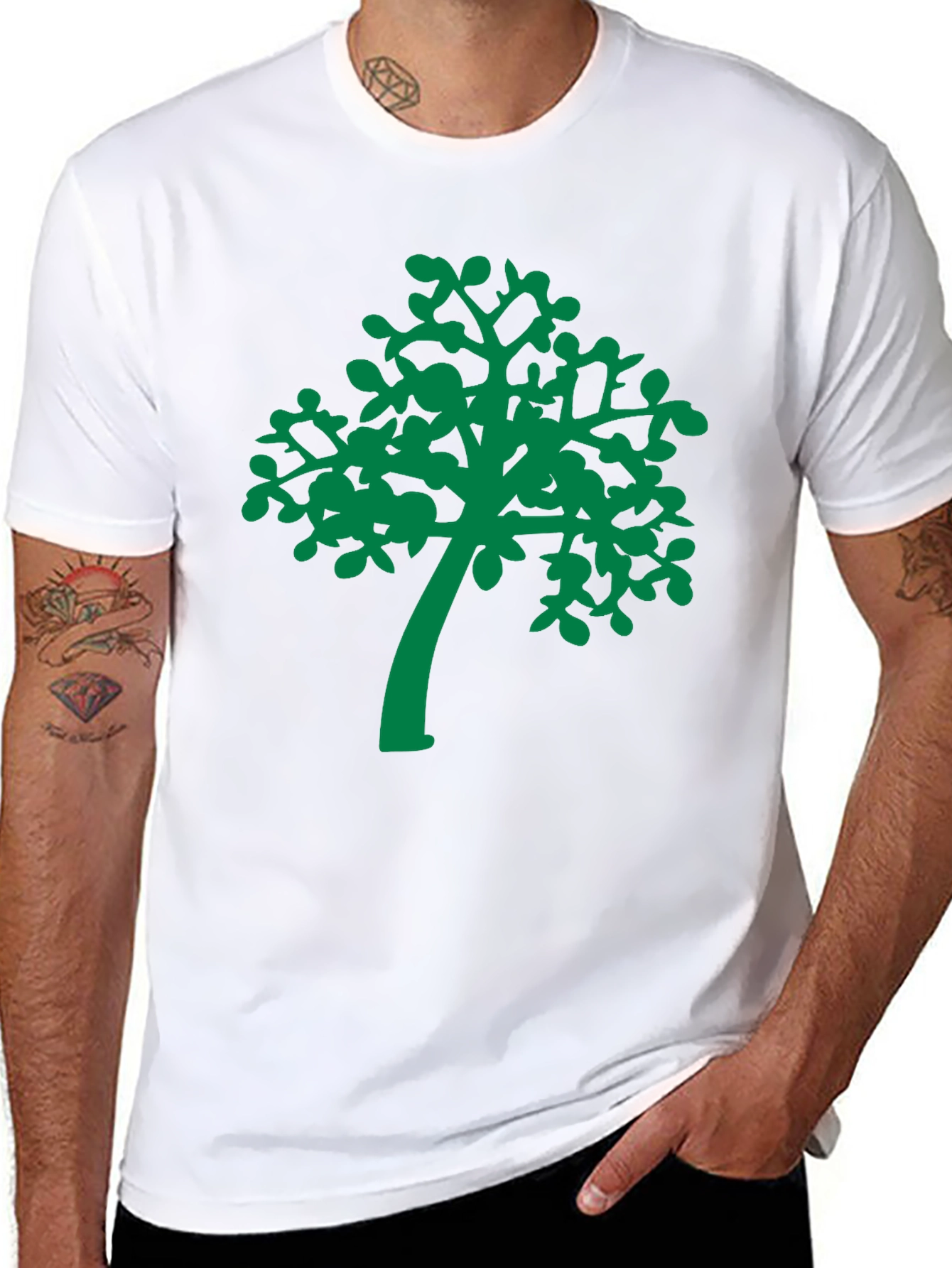 Green Tree Graphic Black T-Shirt
