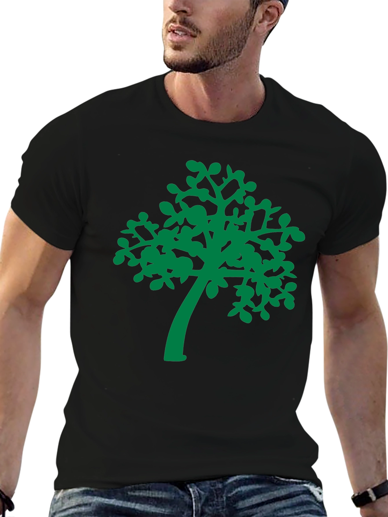 Green Tree Graphic Black T-Shirt