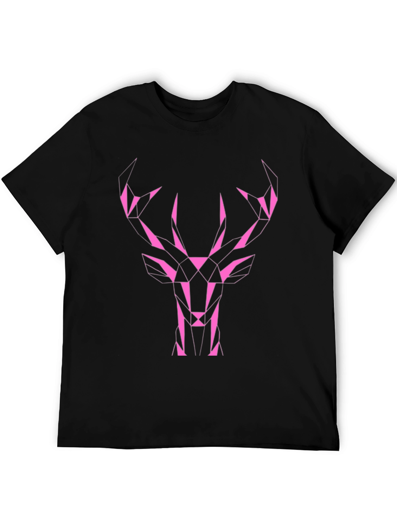 Geometric Deer Graphic Tee - Black Cotton