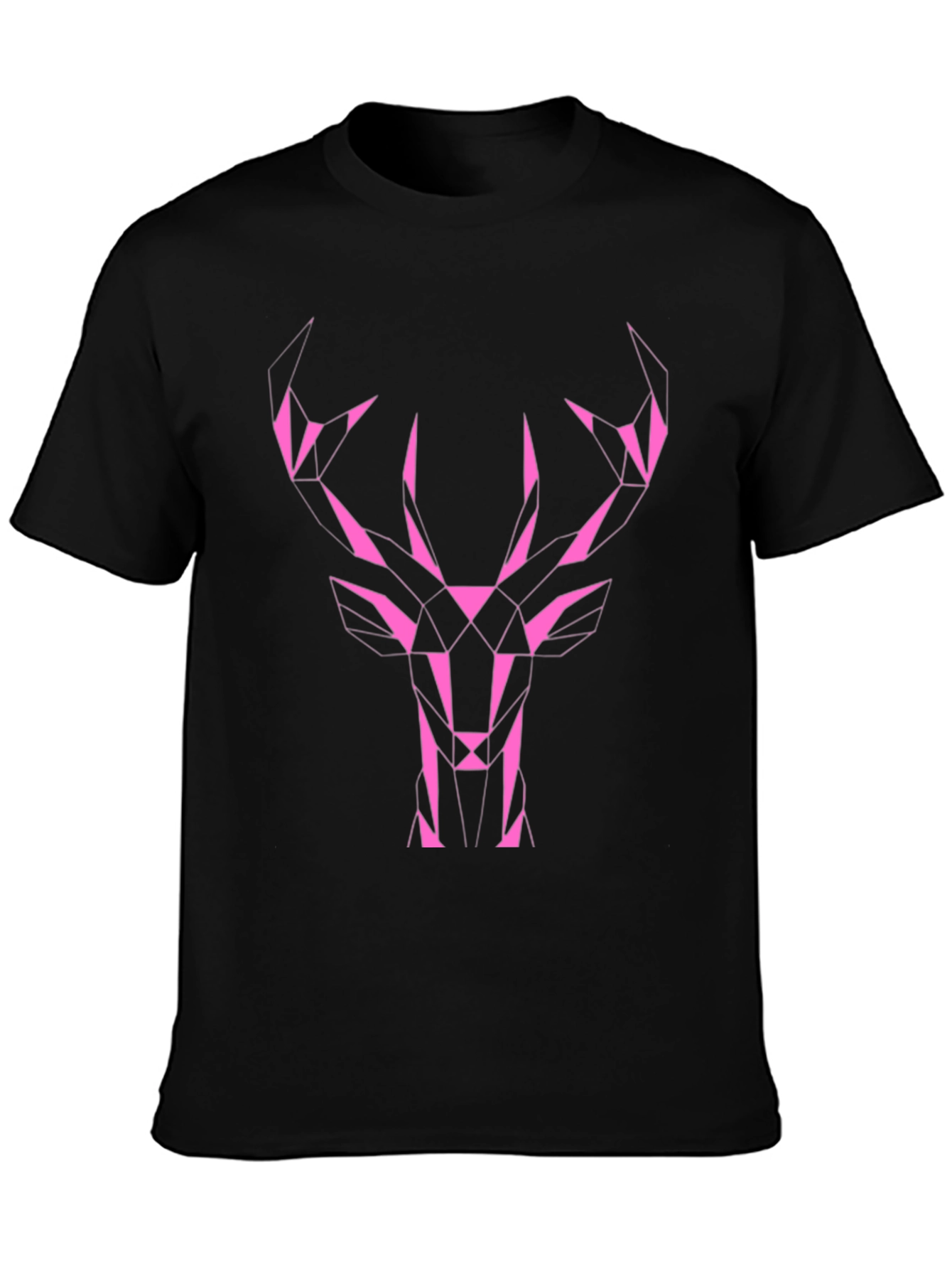 Geometric Deer Graphic Tee - Black Cotton