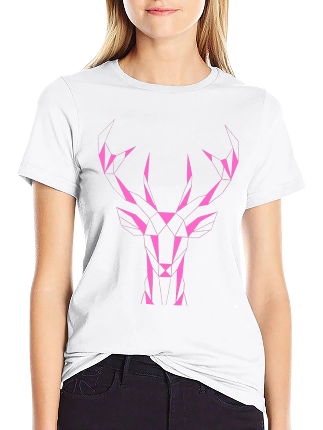 Geometric Deer Graphic Tee - Black Cotton