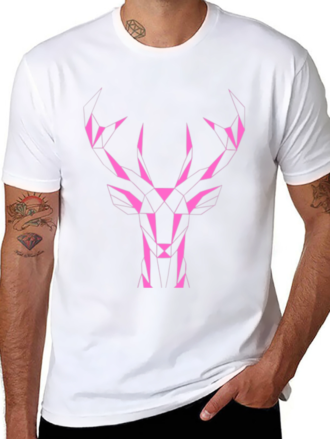 Geometric Deer Graphic Tee - Black Cotton