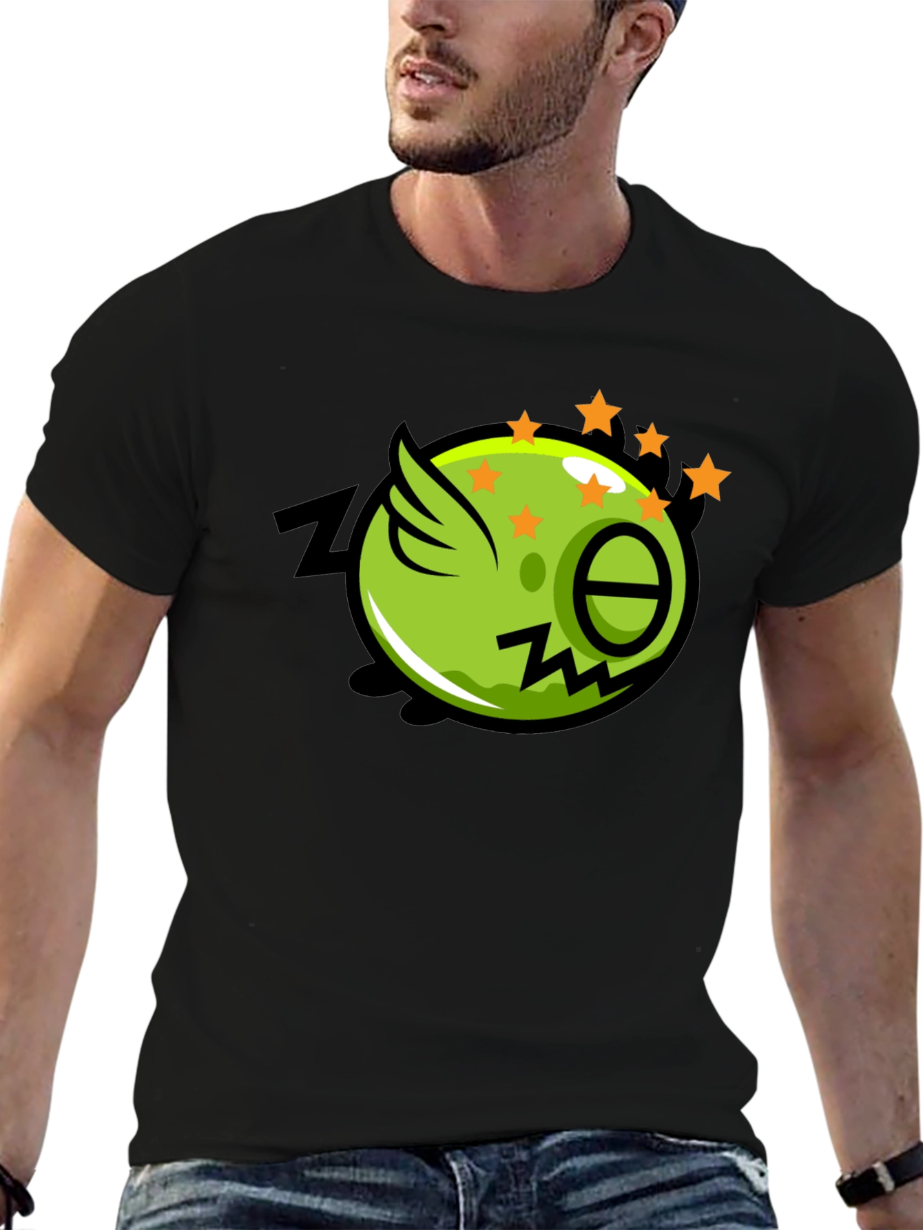 Zonked Green Cartoon Character Black T-Shirt