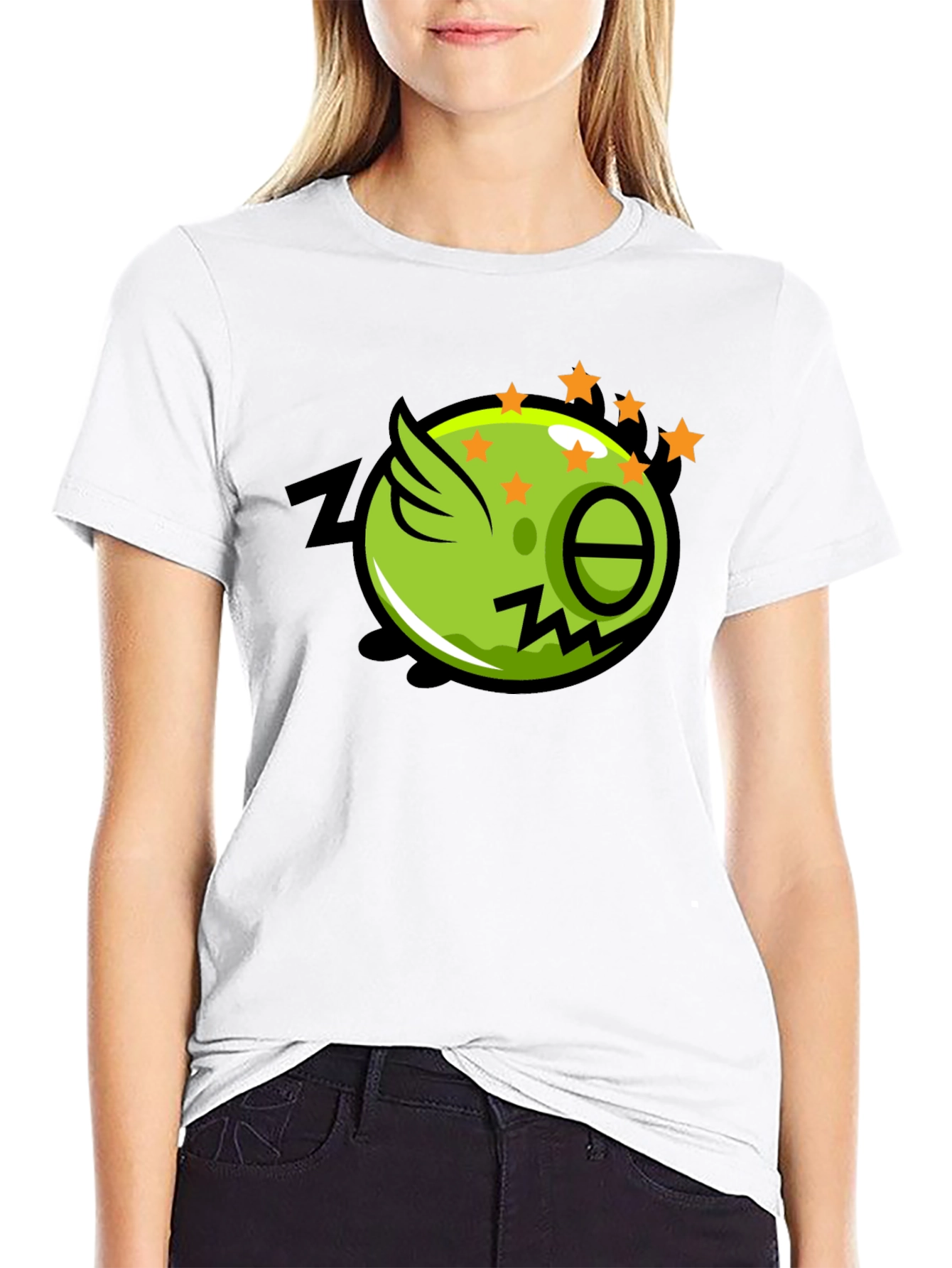 Zonked Green Cartoon Character Black T-Shirt