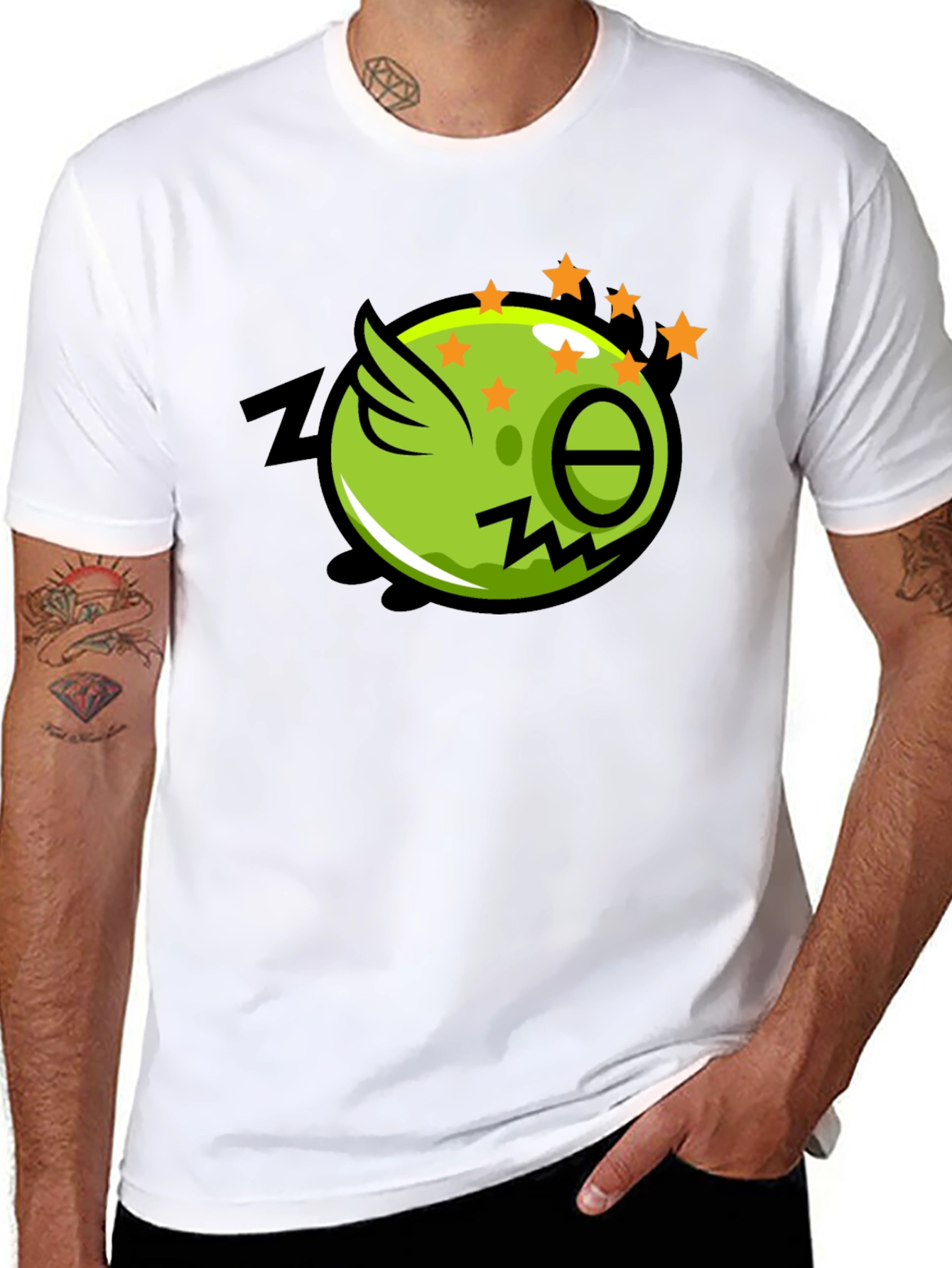 Zonked Green Cartoon Character Black T-Shirt