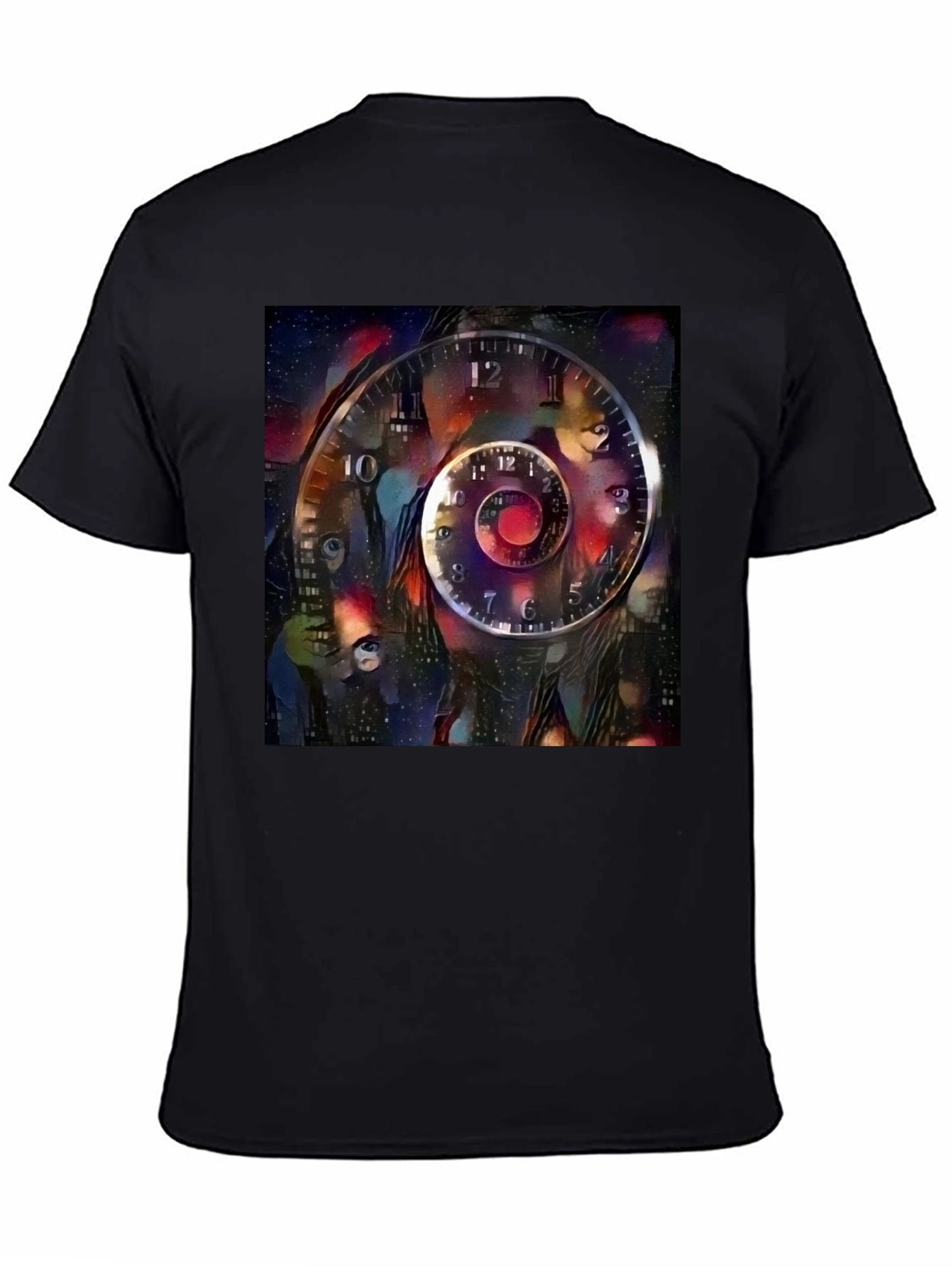 Surreal Time Spiral Graphic Tee - Black Cotton Blend