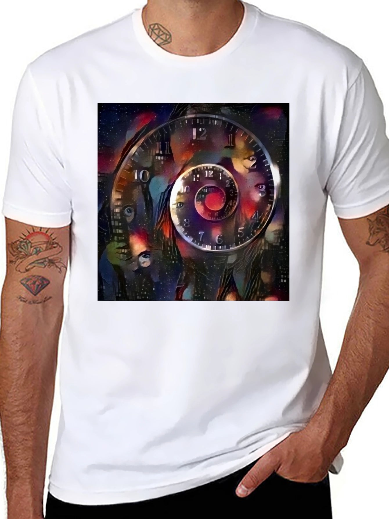 Surreal Time Spiral Graphic Tee - Black Cotton Blend
