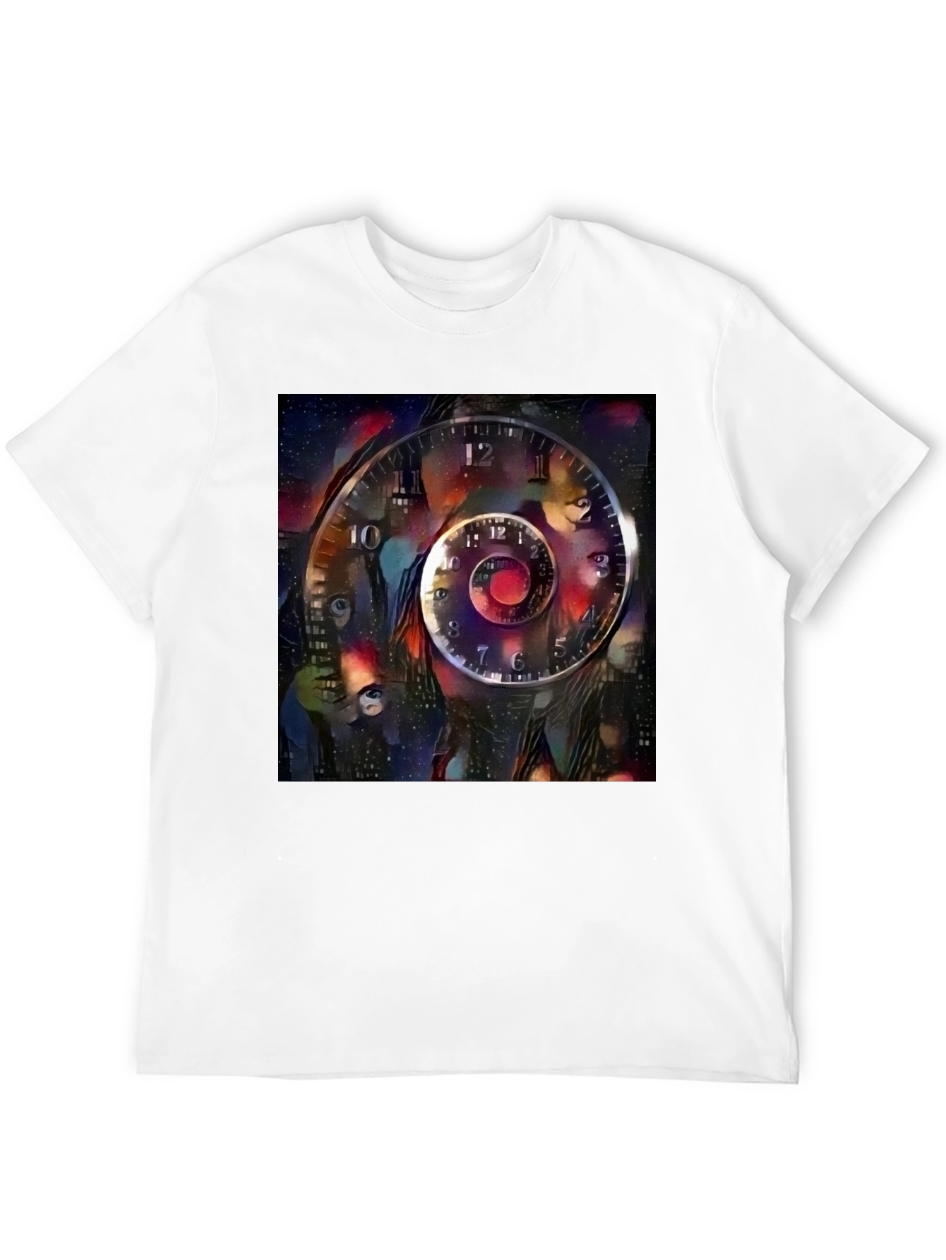 Surreal Time Spiral Graphic Tee - Black Cotton Blend