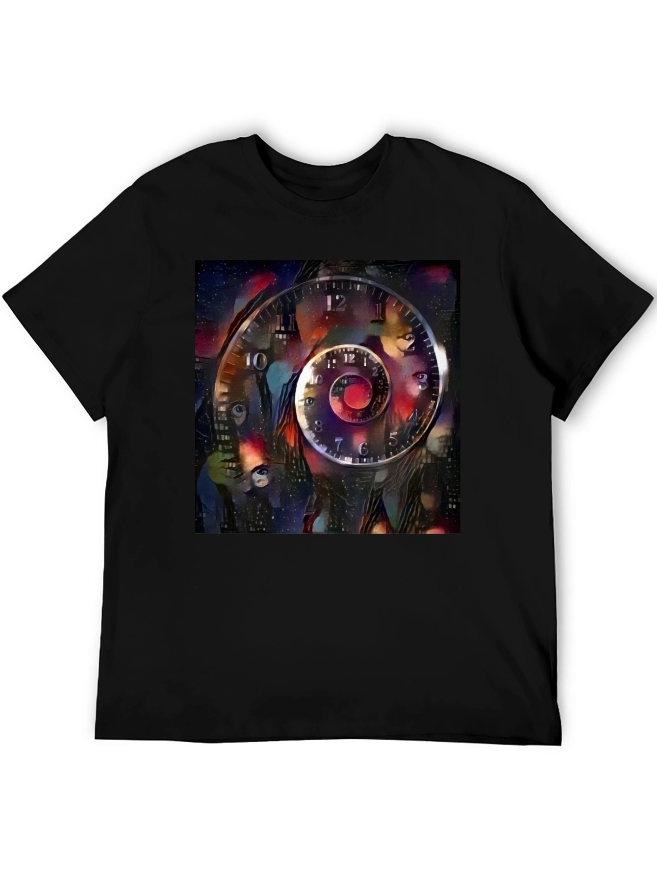 Surreal Time Spiral Graphic Tee - Black Cotton Blend
