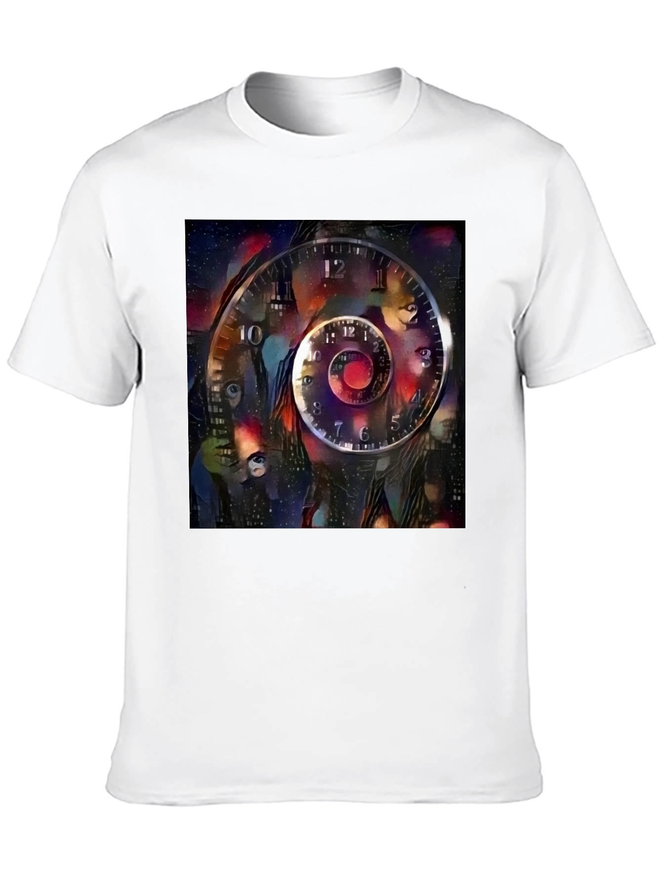 Surreal Time Spiral Graphic Tee - Black Cotton Blend