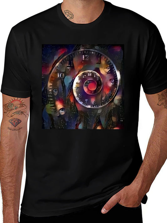 Surreal Time Spiral Graphic Tee - Black Cotton Blend