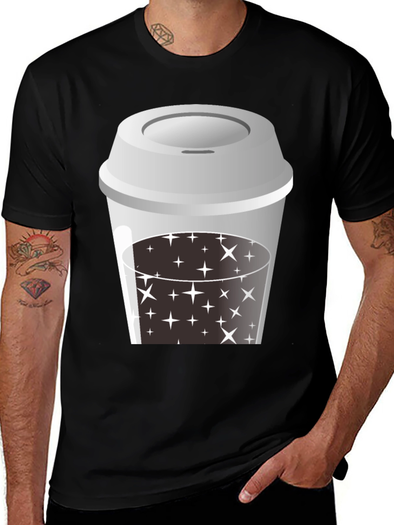 Starry Coffee T-Shirt - Black Graphic Tee
