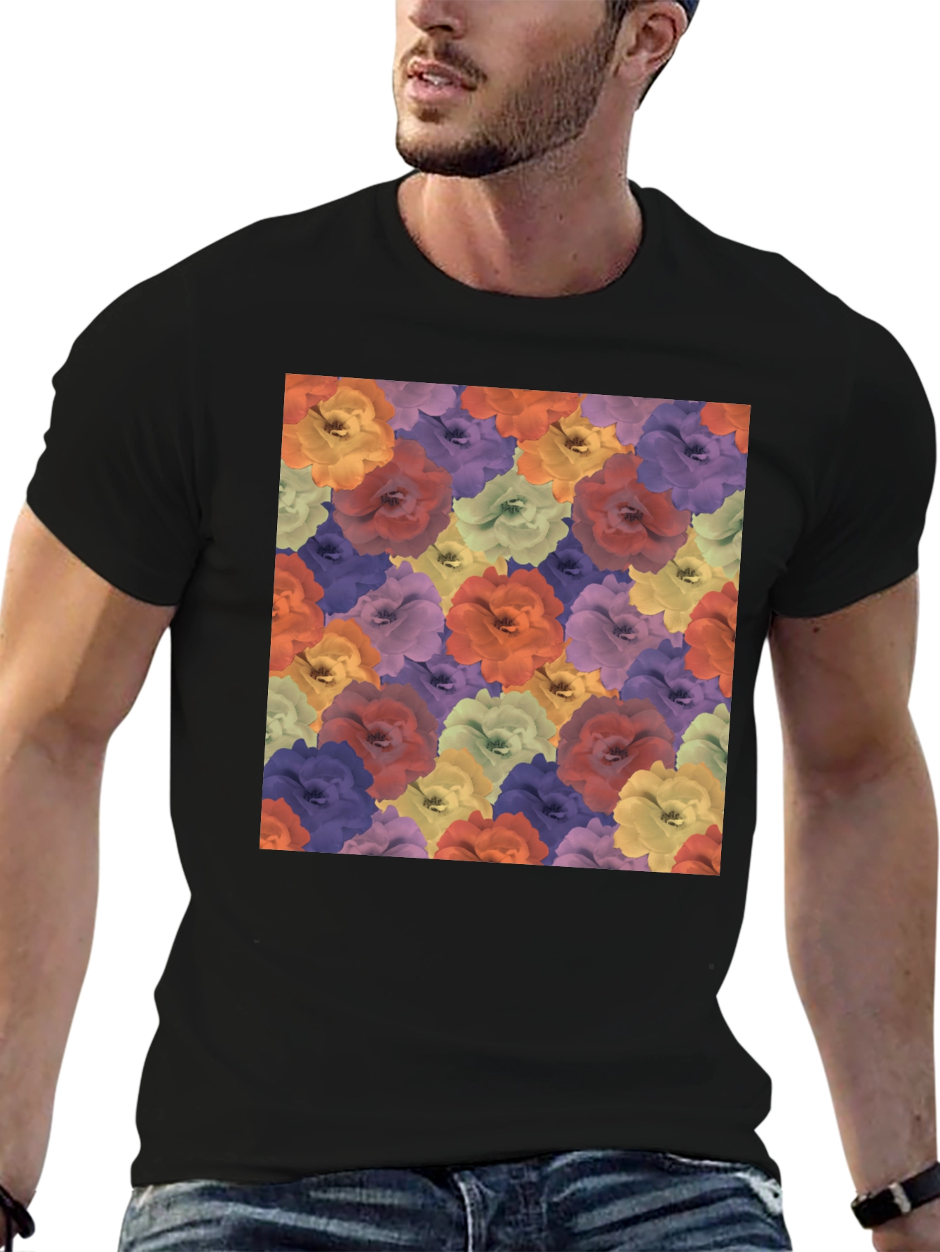Floral Pattern Black T-Shirt