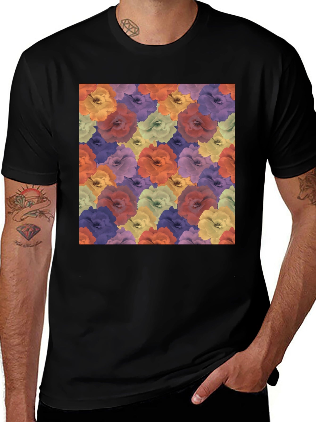 Floral Pattern Black T-Shirt