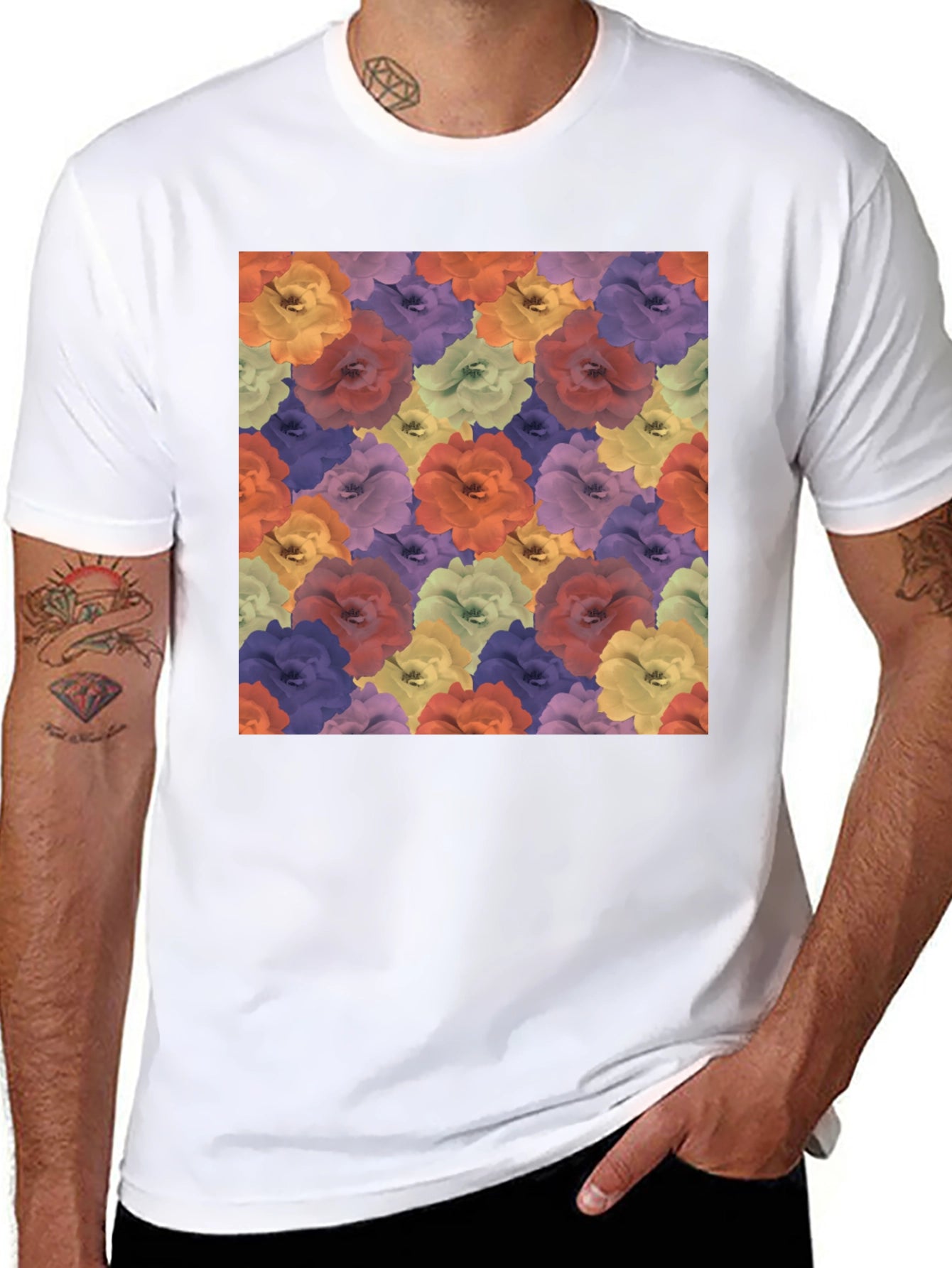 Floral Pattern Black T-Shirt