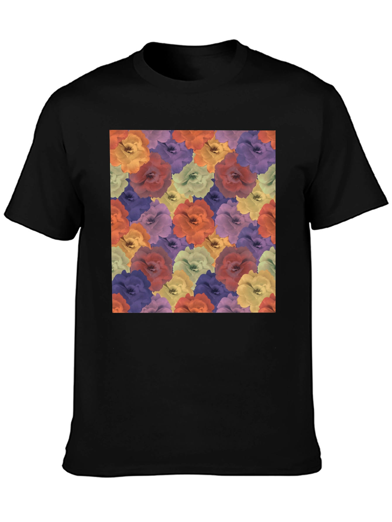 Floral Pattern Black T-Shirt