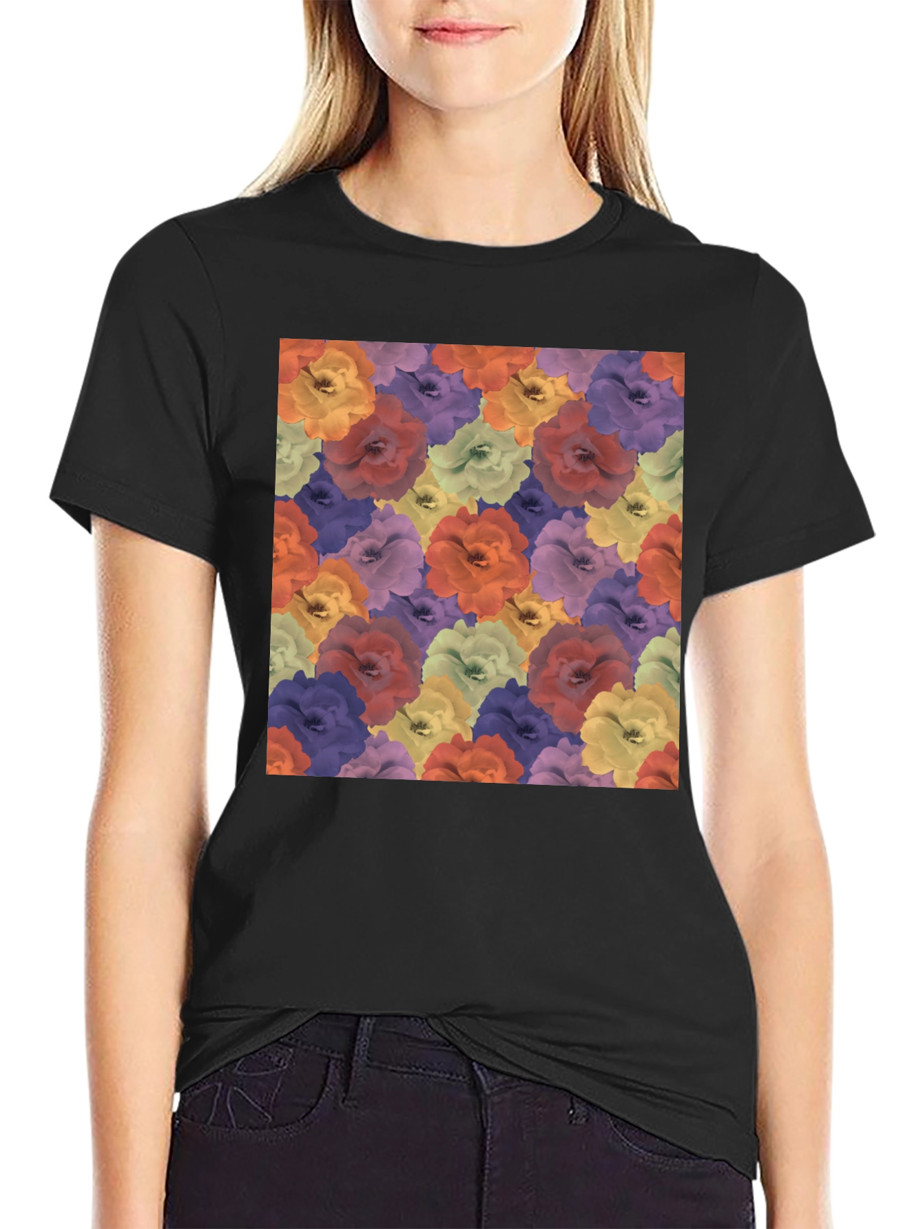 Floral Pattern Black T-Shirt