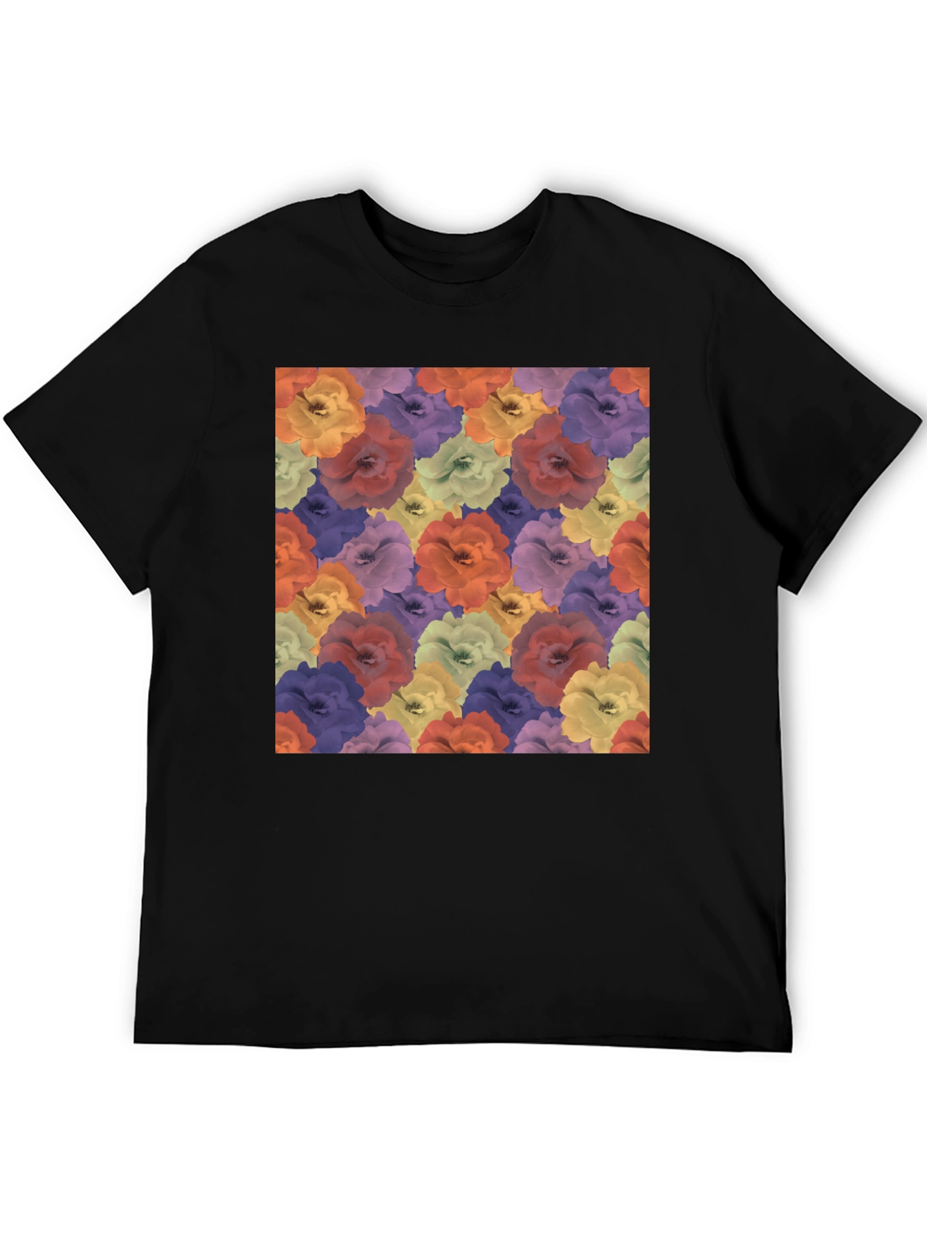 Floral Pattern Black T-Shirt